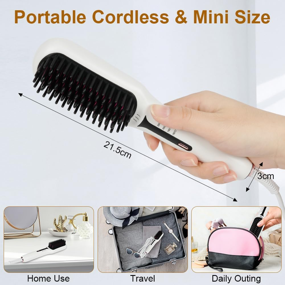 Alaoo Hair Straightener Brush, Ionic Hair Straightener Brush, Professional Electric Straightener Brush, 4 Stage Temperature Fast Heating, for Hair Styling and Straightener (White) image number 1