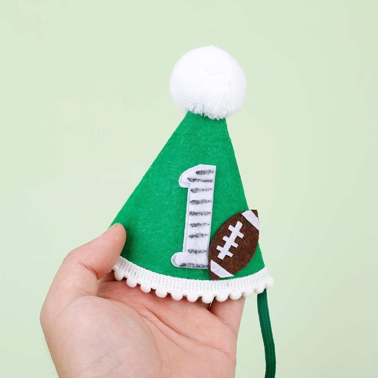 Gosknor Football 1St Birthday Hat, First Year down Birthday Party Decorations Rugby 1St Birthday Hat with Elastic Tape Perfect 1St Birthday Photo Props Sports Themed Decoration Supplies image number 4