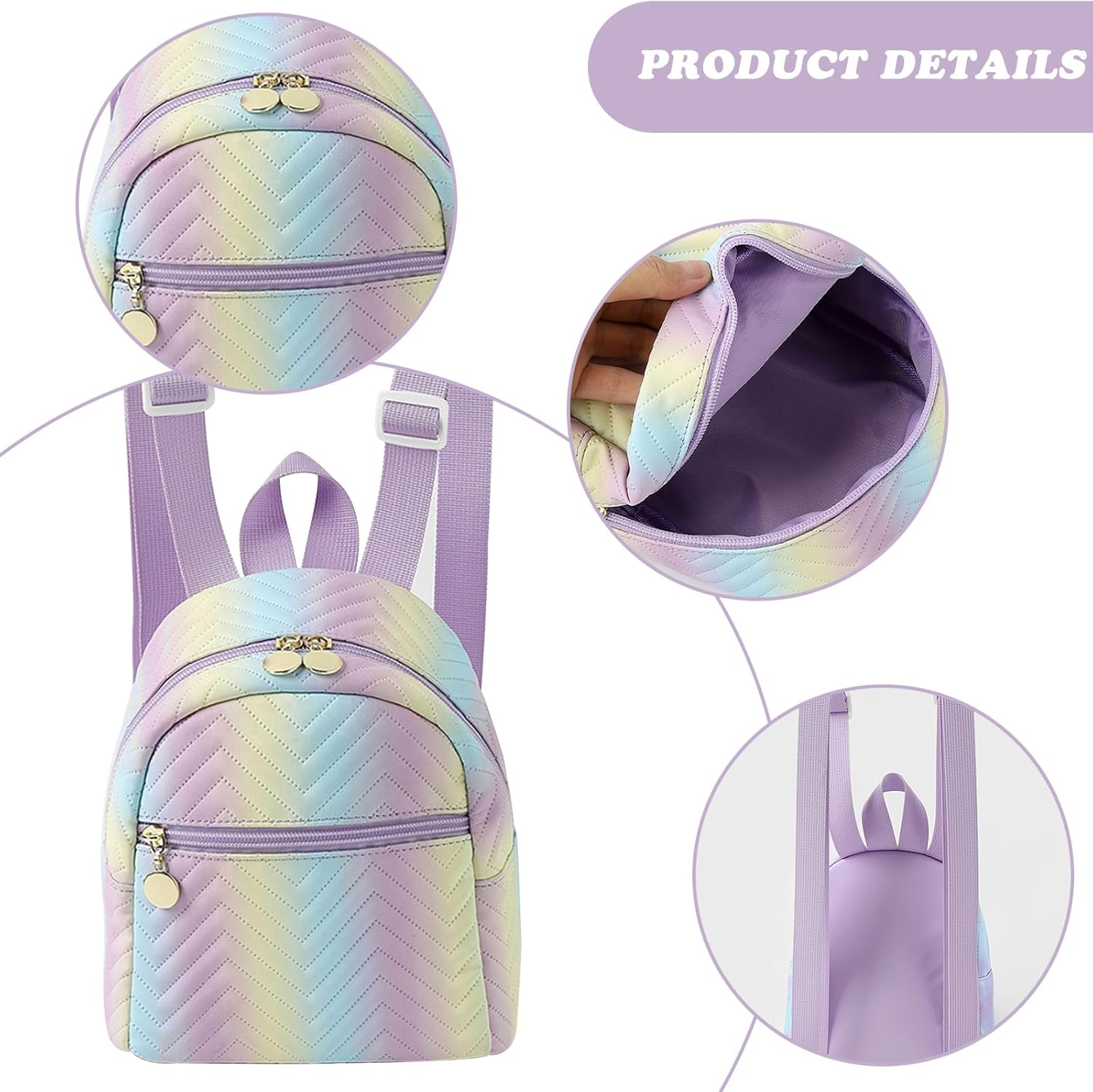 FOSDICK Girls Small Backpack, Rainbow Girls Mini Toddler Backpack, 19 X 18 X 10Cm Mini Cute School Rucksack, Adjustable Small School Bag Bookbag for Travel Kindergarten Elementary Preschool, Rainbow image number 1