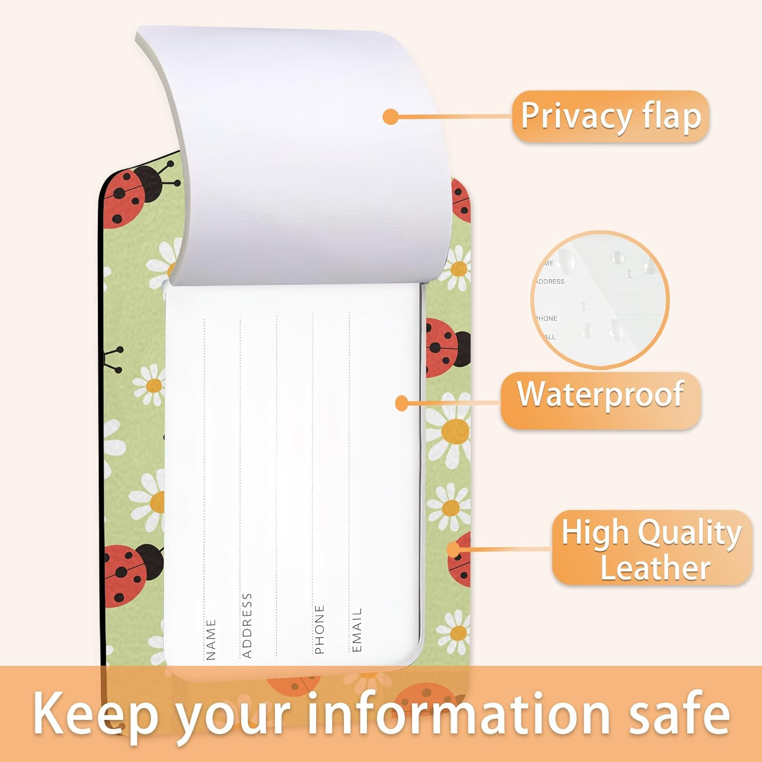 Ladybug and Strawberry Flowers Luggage Tags for Suitcase,Luggage Tag with Stainless Steel Loop Privacy Cover Id Label Travel Bag Luggage Identifiers for Women Men Travel,Set of 2 - Boho Ethnic Elephant image number 3