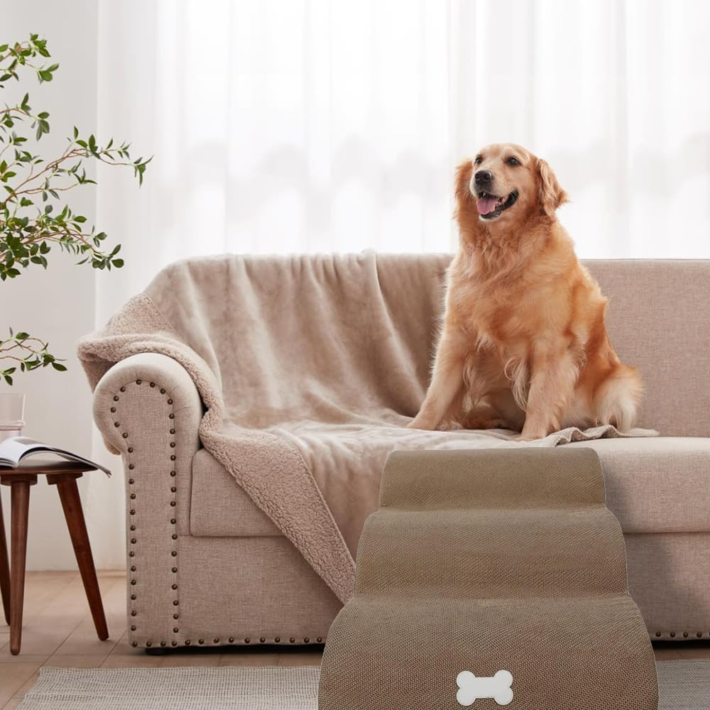 3 Tiers Dog Ramp and Stairs for Beds Non-Slip Sturdy Pet Steps Portable Climbing Ladder for Small Cats Dogs to Get on High Sofa Bed Brown 40 X 60 X 40 Cm image number 5