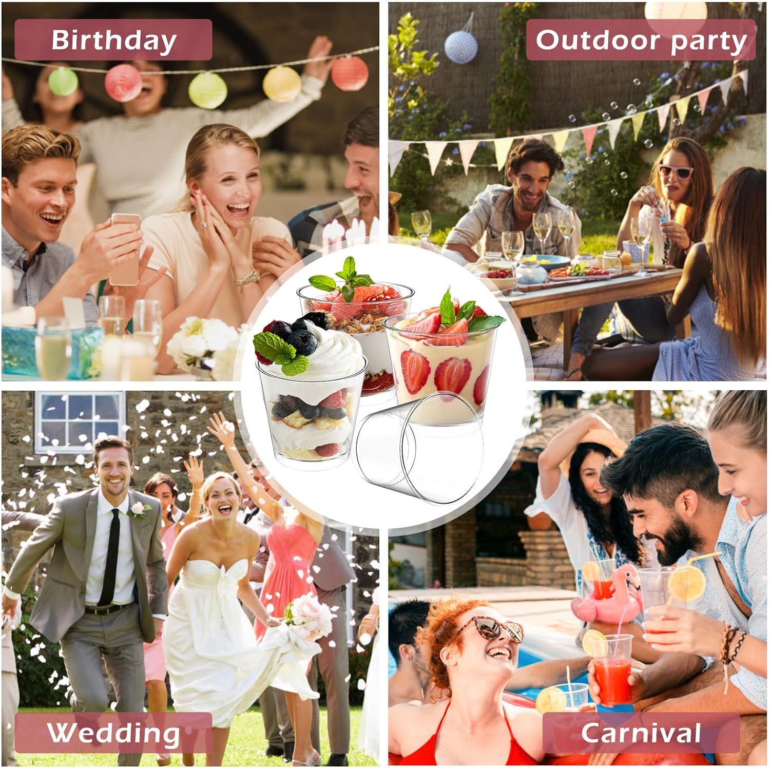 50Pcs Dessert Cups with Spoons, 200ML round Small Reusable Serving Bowl, Clear Plastic Parfait Appetizer Cup, Mini Tumbler Serving Cups for Dessert Pudding Mousse Yogurt Snacks Party image number 5