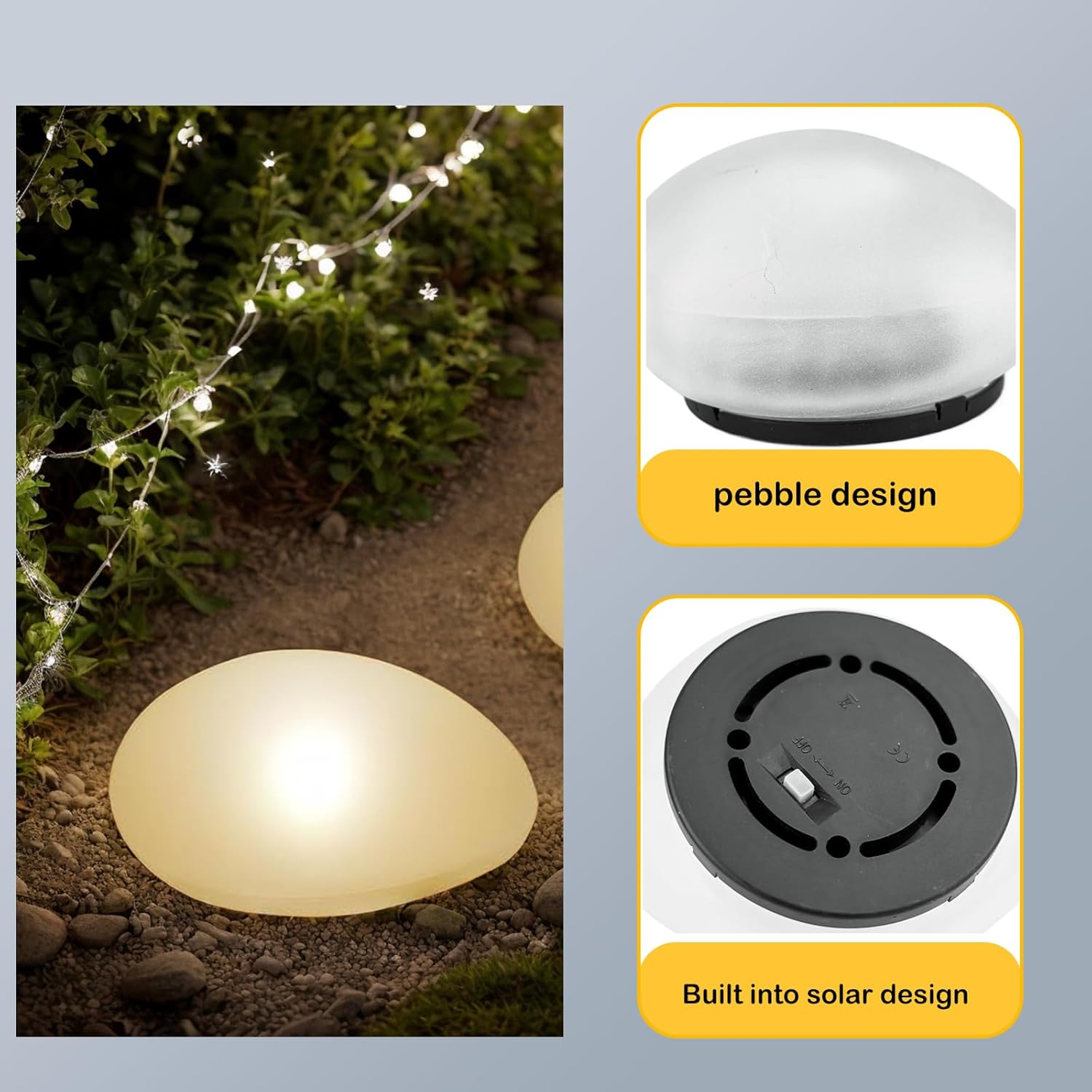 Sc-Daily Solar Lights Outdoor Waterproof Solar Pebble Rock Garden Lights Decorative with Warm Light LED, IP65 Waterproof, for Garden Terraces Yard Path Decoration(Mini Pebble,1 Pack) image number 4