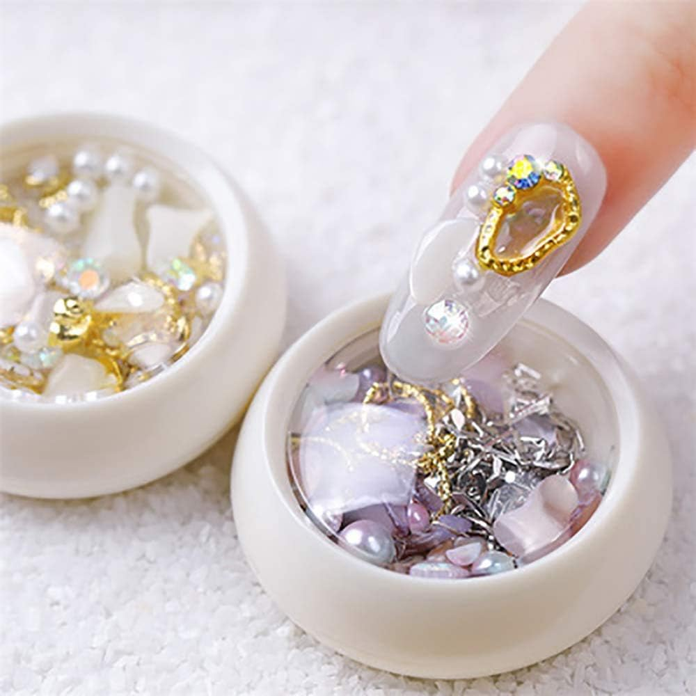 7 Boxes Nail Art Rhinestones Decoration Set Crystal Sand Shell Metal Jewelry Bead image number 1