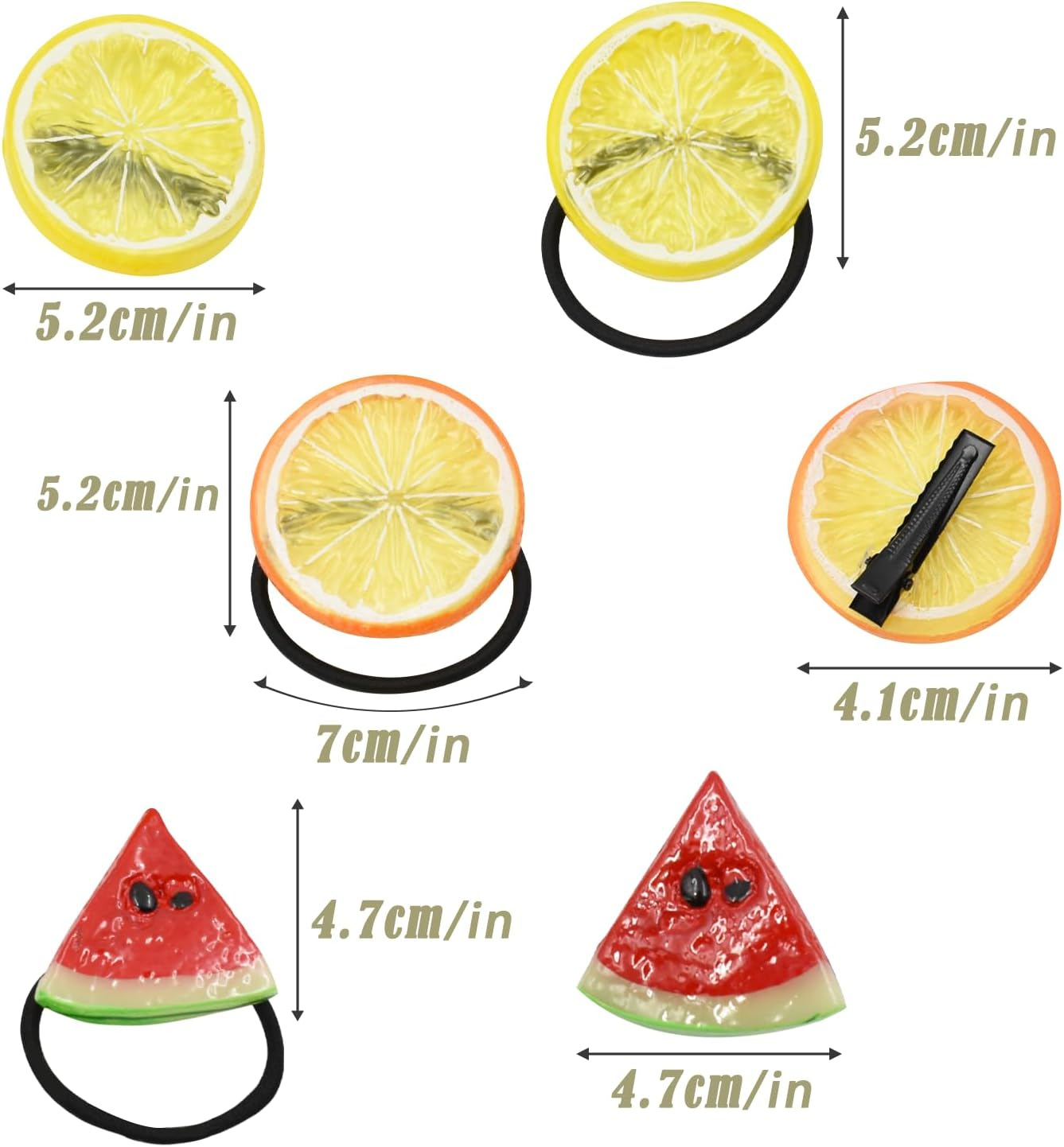 Pack of 3 Hair Ties, 3 Pieces Hair Clips, Lemon, Orange, Watermelon Hair Ties, Lemon, Orange, Watermelon Hair Clips, Hair Accessories for Teenage Girls, Accessories for Girls image number 3