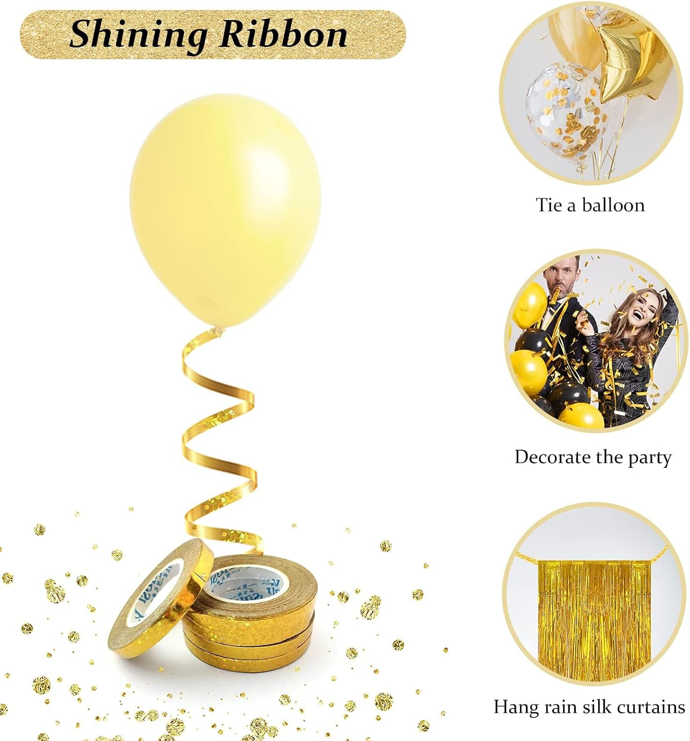 Fringe Foil Curtain, Gold Foil Fringe Curtain Set with 2 Pcs Metallic Tinsel Curtains & Shiney Ribbon, 3.3 * 6.5 Ft Streamer Curtain Backdrop for Valentine'S Day Birthday Engagement Bachelor Party image number 3