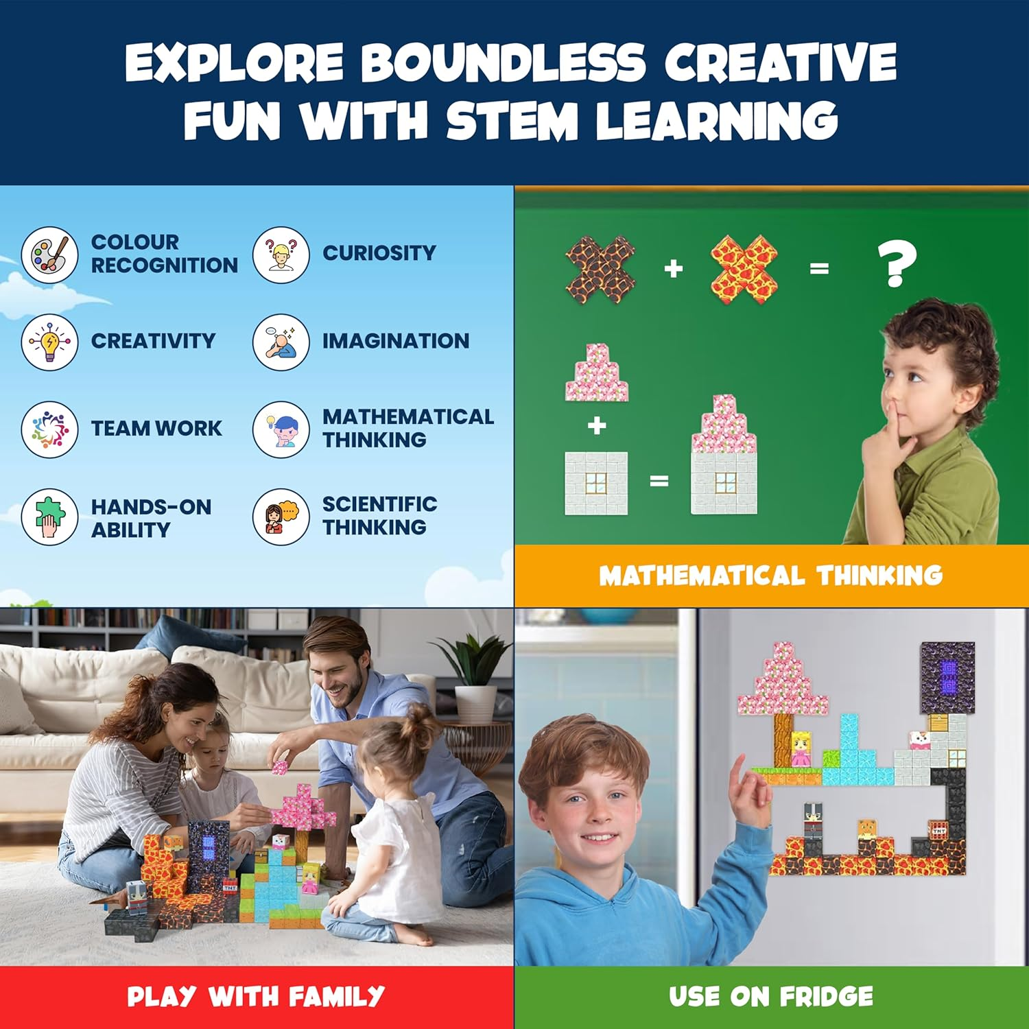 Magnetic Blocks 150PCS, Magnetic Tiles Building Blocks, Mine Magnet Building Blocks Magic Portal Adventure Set, STEM Montessori Sensory Toys for Boys & Girls 3+Years Old, Kids Toys Birthday Gifts image number 3