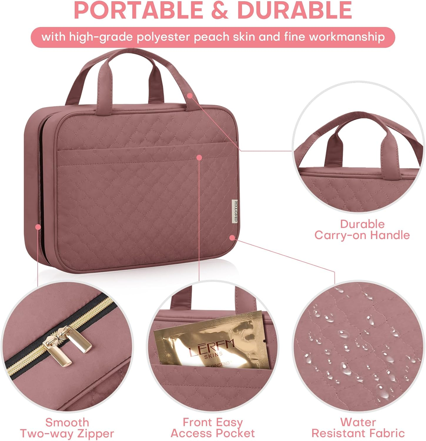 HXLGMD Travel Toiletry Bag with Hanging Hook, Rosewood, Medium image number 7