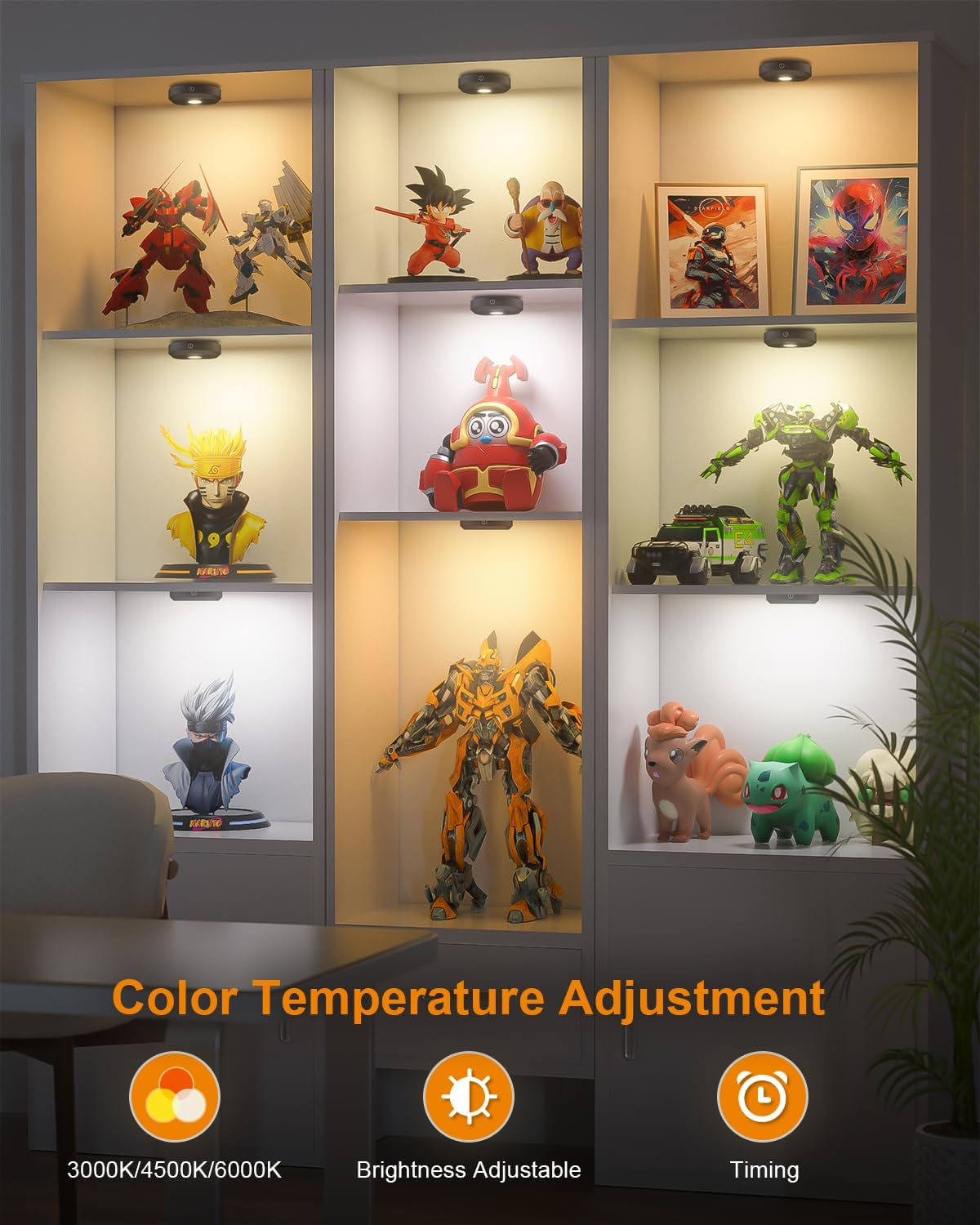 WILLED under Cabinet Lighting Wireless,Rechargeable Puck Lights with Remote Control,Battery Tap Light Stick On,3 Colors and Timer Function LED Lights for Kitchen,Cabinet,Counter,Closet,Shelf,6 Pack image number 5