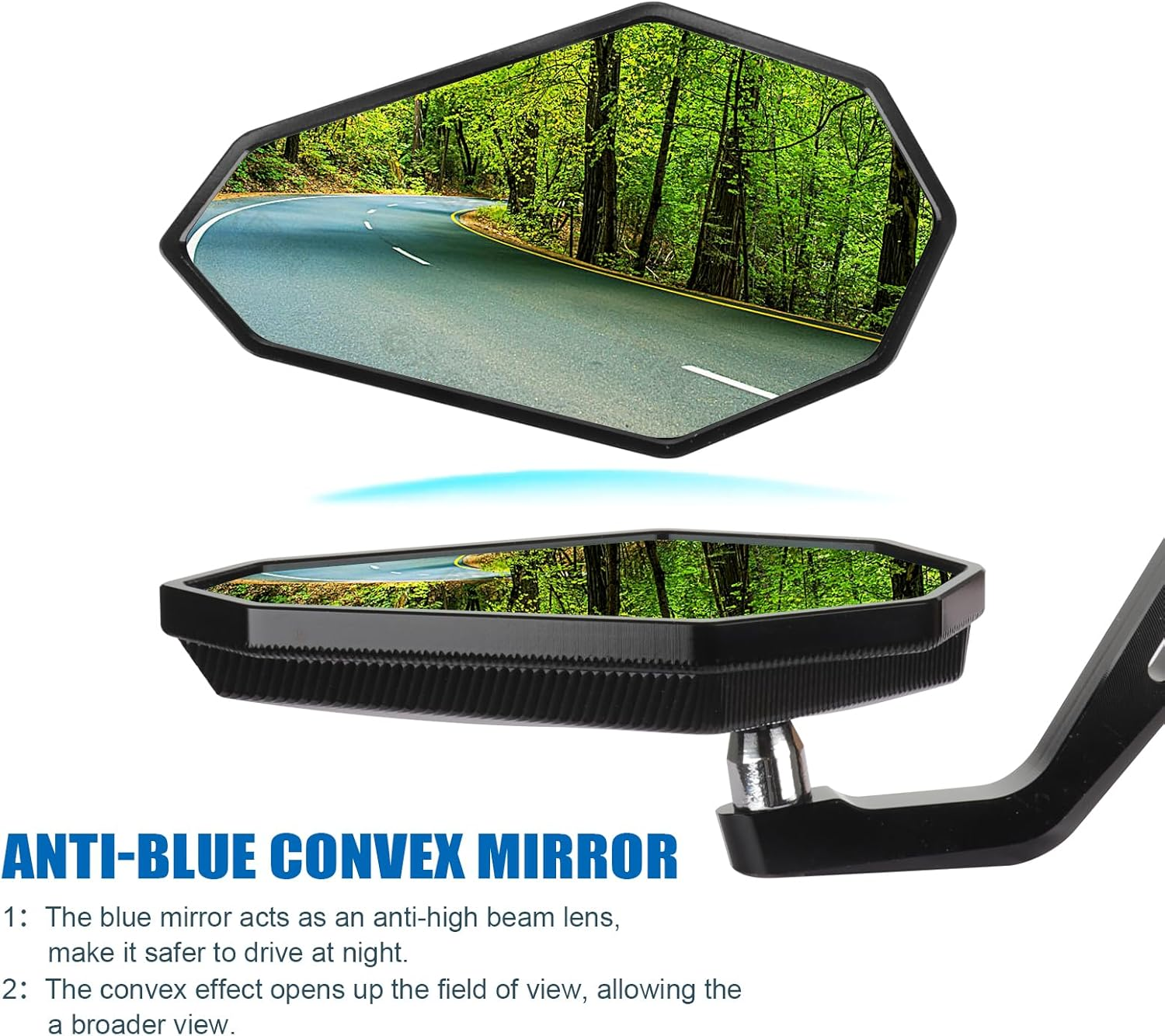 LKV Motorcycle Bar End Mirrors 7/8" 22Mm - Anti-Blue Motorcycle Side Rearview Mirrors 360 Degrees CNC Aluminum Alloy Handlebars Mirror for Kawasaki Yamaha Honda ATV Dirt Bike - Black/Silver image number 5