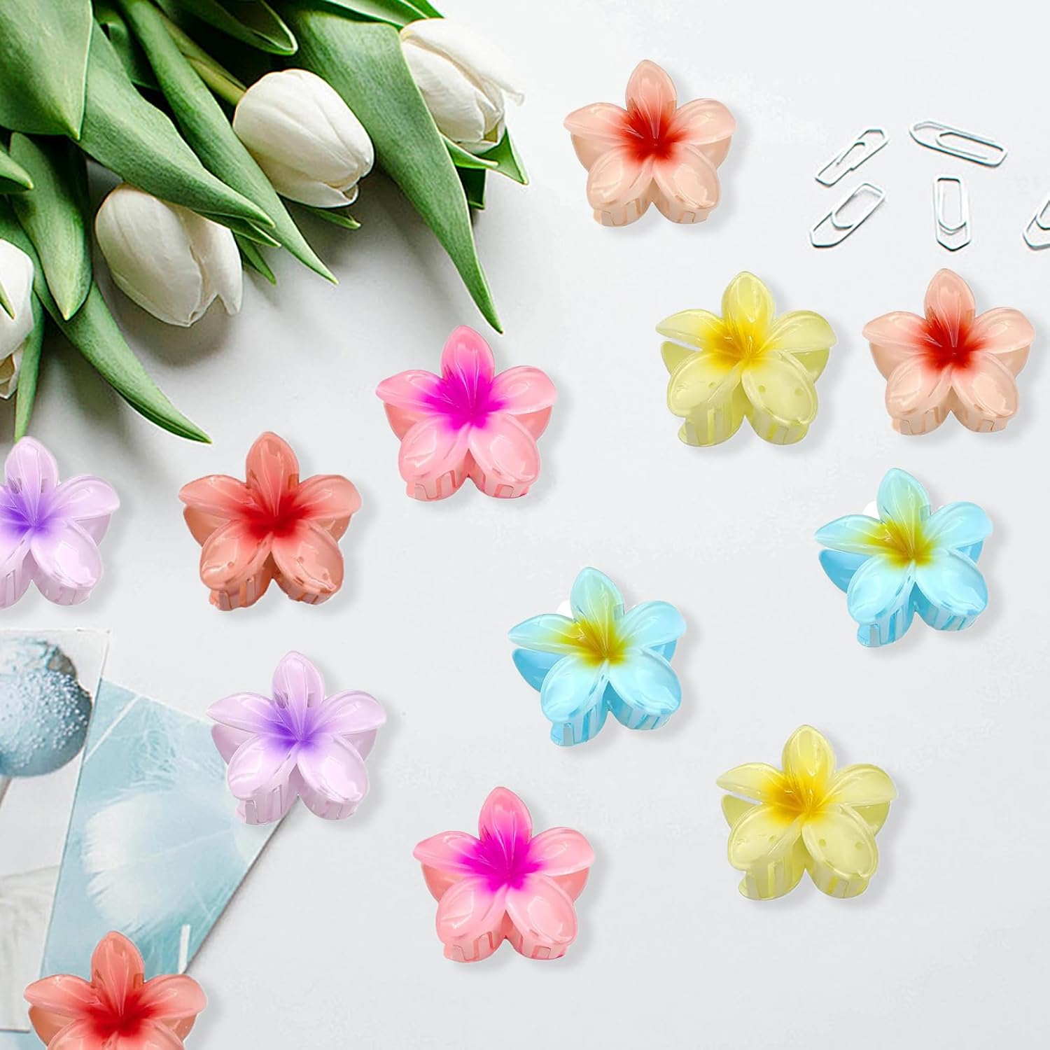 Kaizuca Pack of 12 Flower Hair Clips, 3 Cm Cute Acrylic Small Hair Clips, Non-Slip Hair Jaw Clips, Hair Styling Accessories for Women and Girls image number 4