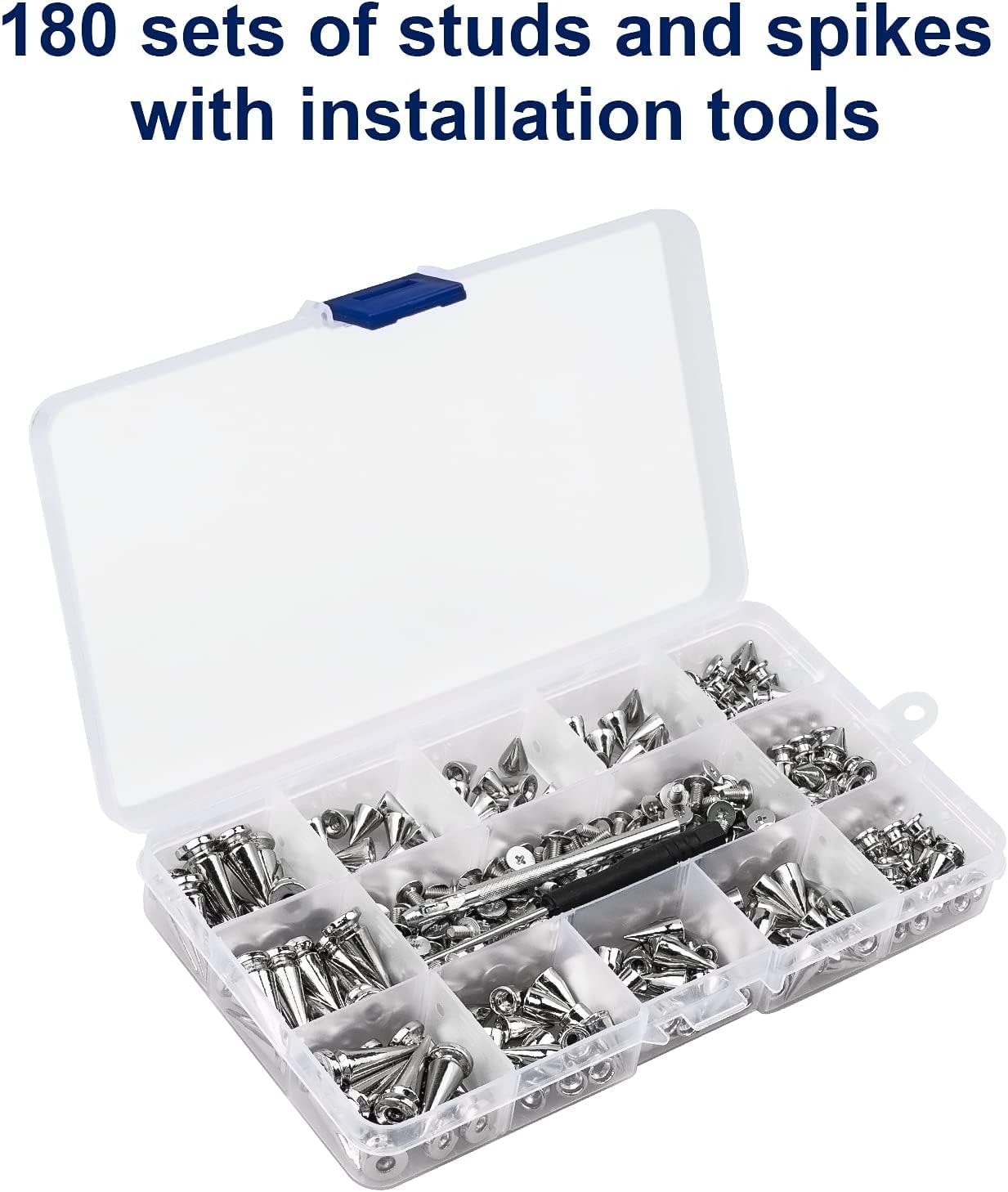 180 Sets Multiple Size Cone Spikes for Clothing Silver Color Screw, Studs and Spikes for DIY Leathercraft Decoration Punk Rock Style, Dog Collars Rivet for Leather Craft, Belts, Bags, Shoes (Silver) image number 1