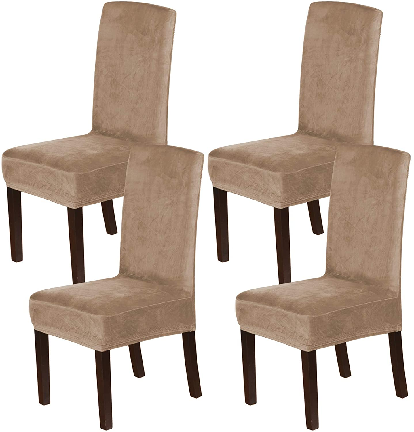 Smarcute Stretch Velvet Dining Chair Covers Set of 6 Chair Covers for Dining Room Parsons Chair Slipcover Chair Protectors Covers Dining, Feature Thick Soft Velvet Fabric, N.Ivory