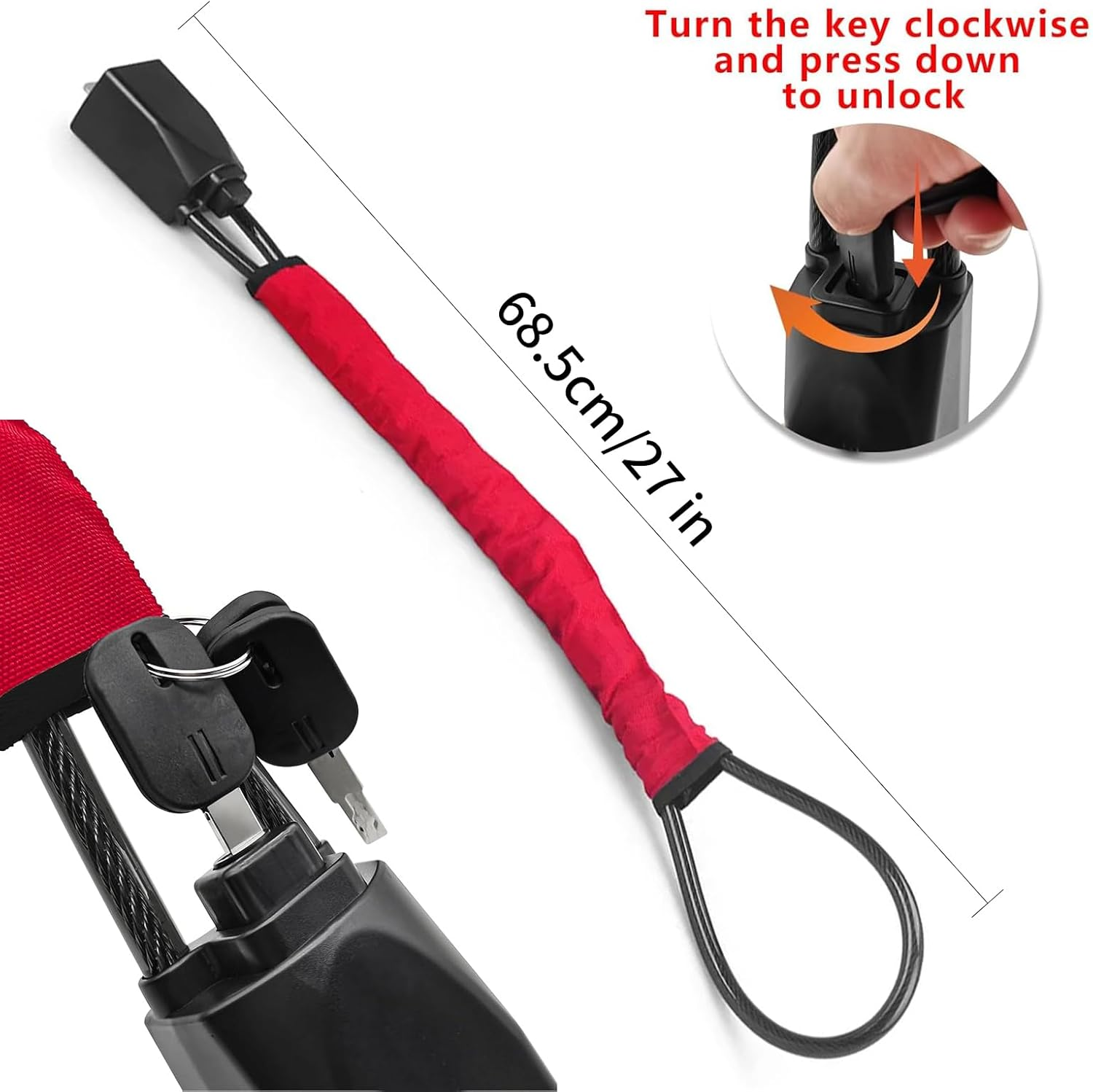 Car Steering Wheel Lock, Universal Anti-Theft Device with 3 Keys, Seat Belt Lock, Heavy-Duty Car Security, Fits Most Vehicles, Suvs, and Golf Carts (Red) image number 6