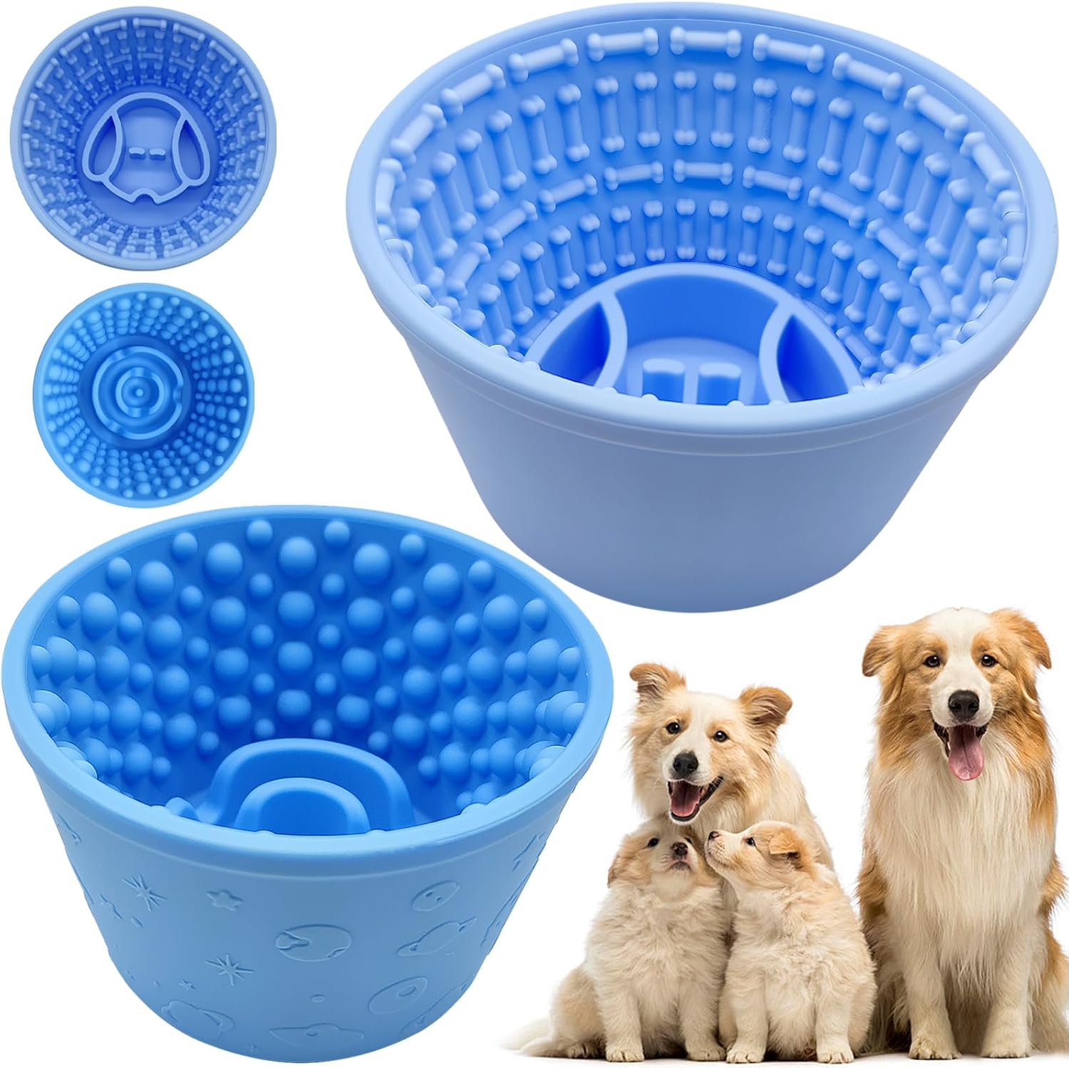 HAOJIAXUANH Dog Slow Feeder Bowl, 2Pcs Blue Silicone Dog Bowl Set,Healthy Pet Interactive Feeder with Suction Cups,Slow down Eating Speed,Dog Toys for Distraction,Relieve Anxiety image number 6