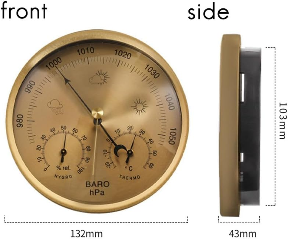3-In-1 Dial Barometer Thermometer Hygrometer (Gold) Metal+Abs+Acrylic for Home, Wall Decor, Baby Room, Fishing 1 Piece image number 2