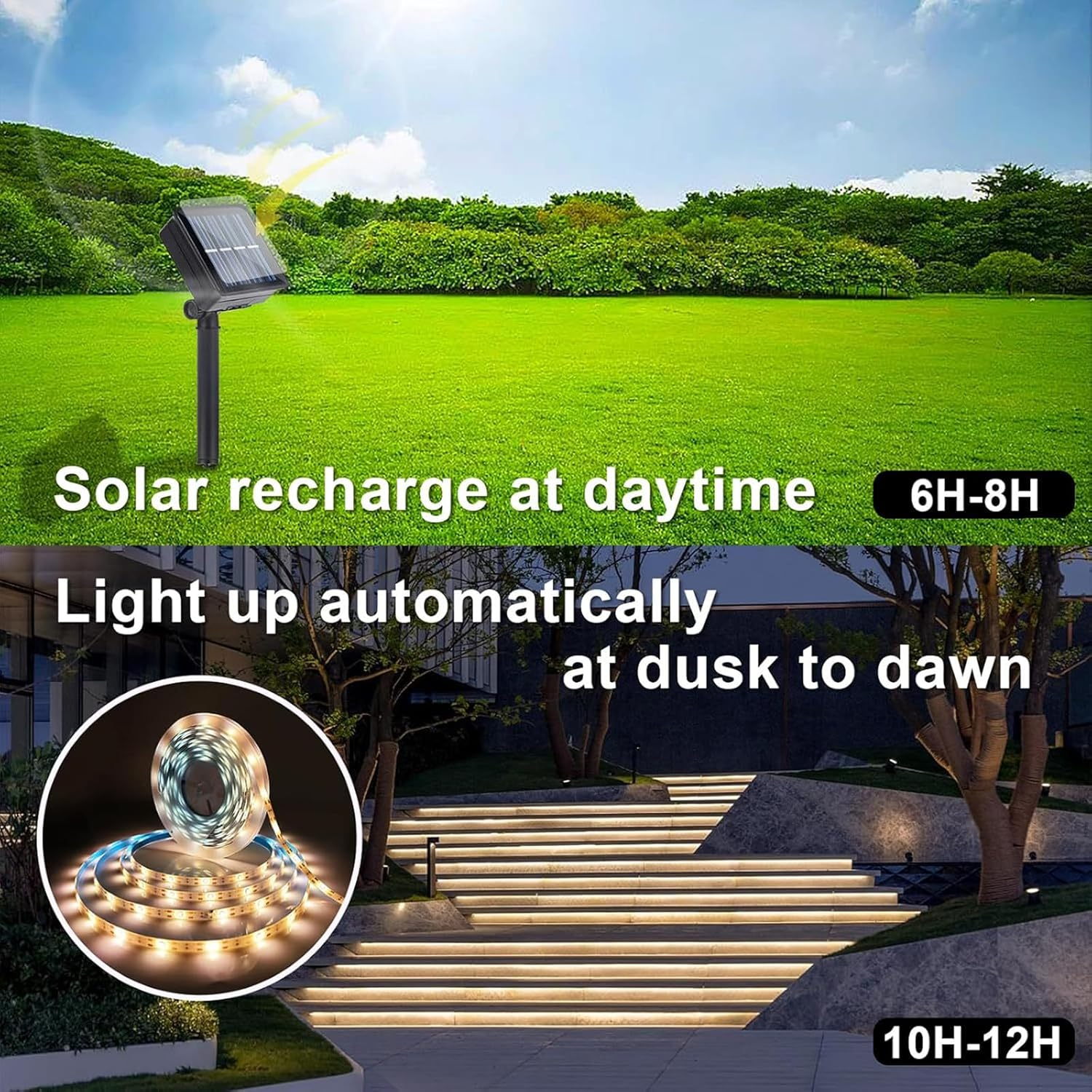 Solar Strip Lights Outdoor LED Outdoor Tape Lights Waterproof 20FT 180LED Rope Cuttable for Wrap outside Pool Christmas Back Lighting Stair Step (Upgraded Version) image number 6