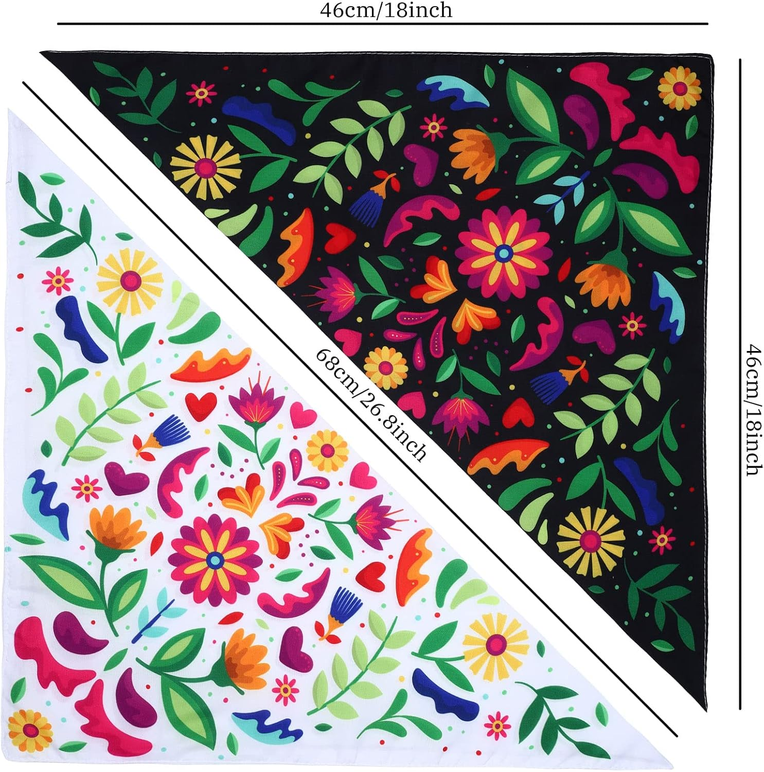 Whaline Mexican Dog Bandana Floral Dog Bandana Cinco De Mayo Fiesta Pet Scarf Double-Sided Adjustable White Black Flower Pet Neckerchief for Small Medium Large Cat Dog Carnival Accessories, 2 Pack image number 5