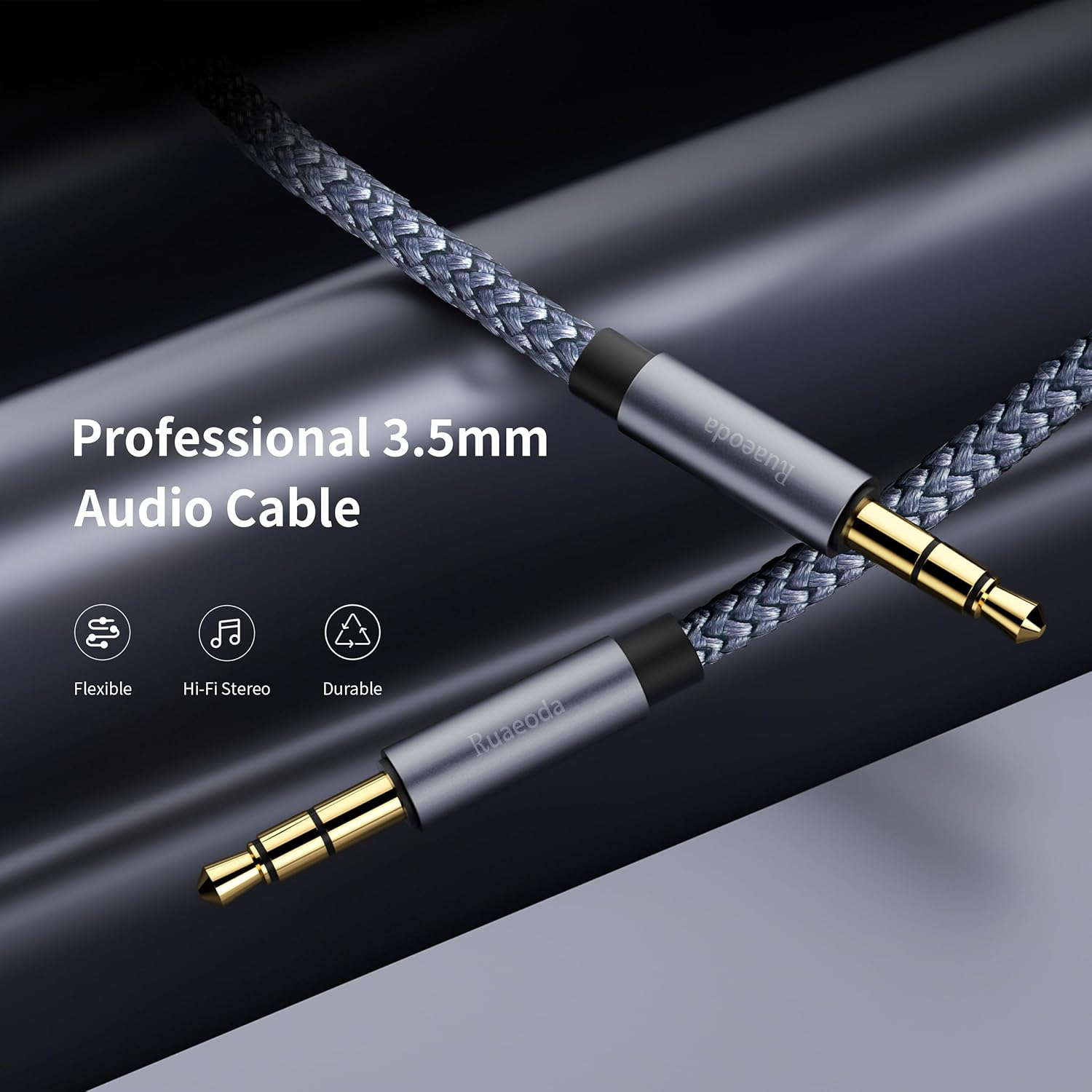 Ruaeoda Aux Cord for Car 1.5 Ft,2Pack 3.5Mm Audio Cable Male to Male Stereo Hi-Fi Sound Nylon Braided Aux to Aux 1/8 Cable for Headphones Car Home Stereos Speakers Tablets image number 3
