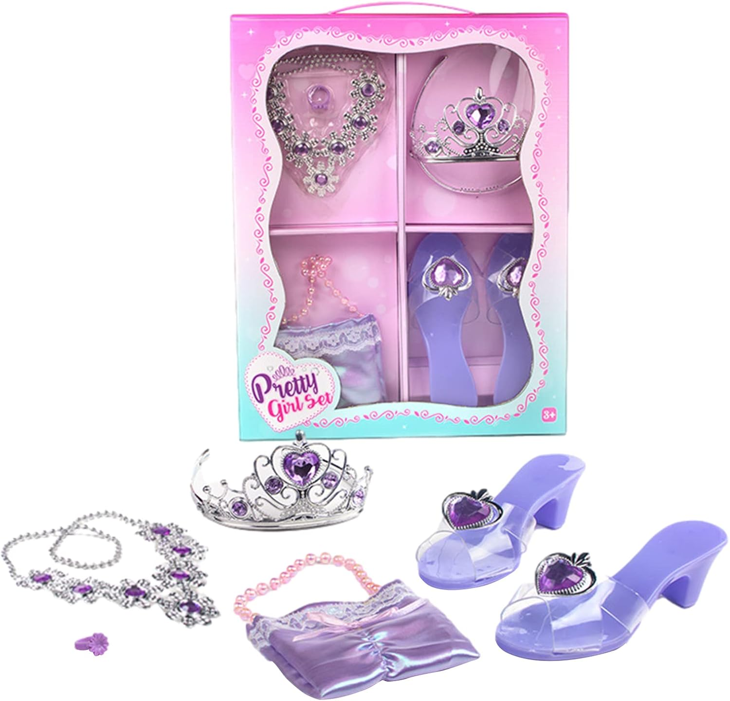 Toddler Princess Dress up Set,Princess Jewelry Boutique Dress up and Shoe Crowns - Tiara Crown Earrings Necklaces Role Play Shoes Set Jmedic - Blue image number 7