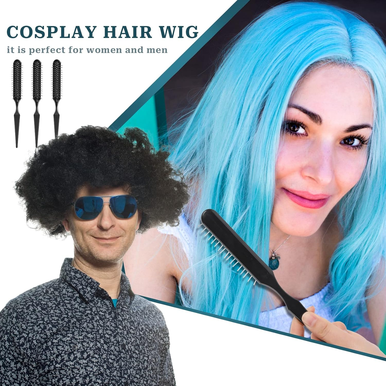 Pack of 3 Wig Hair Brushes, 3 Rows Wig Wire Brush Black Styler Brush Travel Size Metal Combs for Synthetic Wigs Detangling, Hairdresser, Beginners image number 2