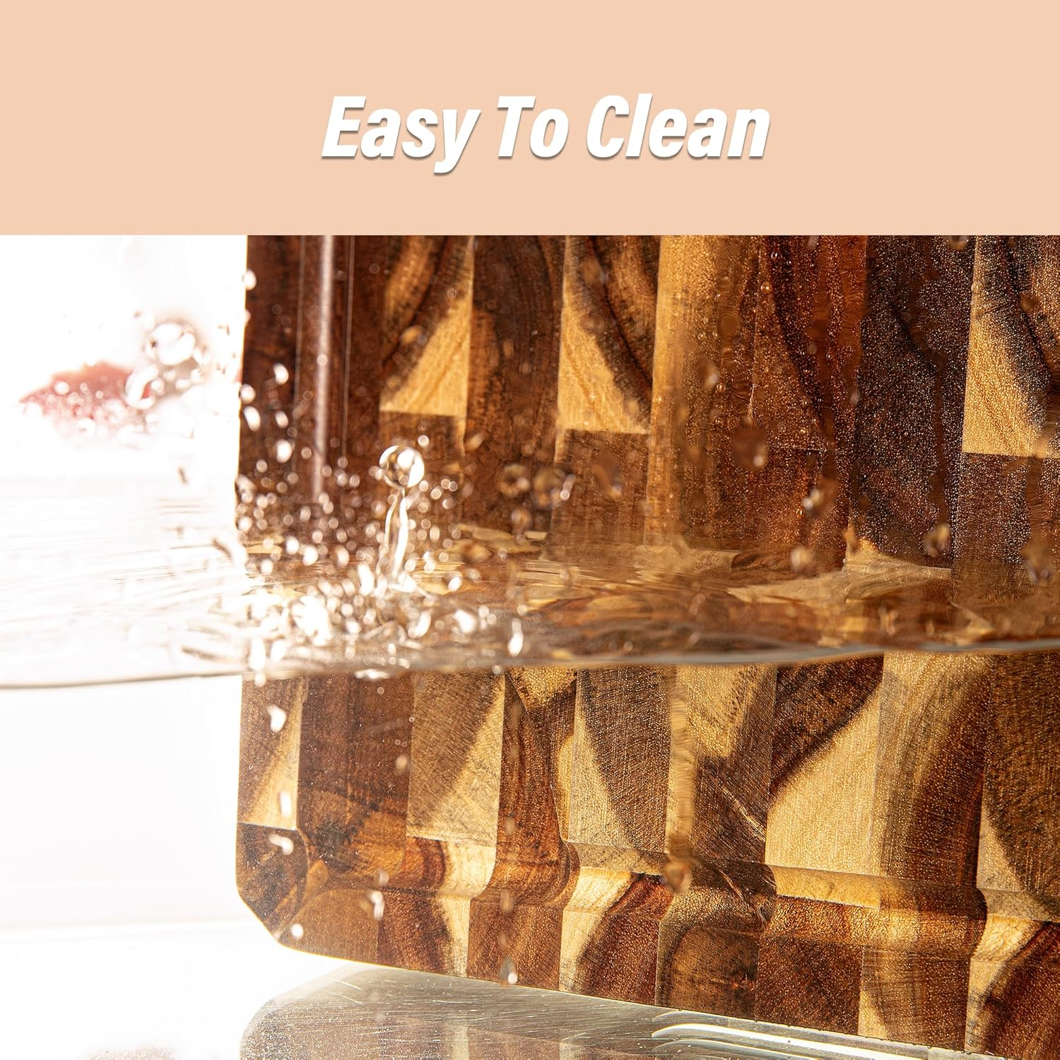 TJ POP End Grain Acacia Wood Chopping Board for Kitchen, Reversible Wooden Cutting Board with Built-In Handles, Thick Butcher Block with Juice Groove, Charcuterie Board for Cheese, Bread, 38*28*3 CM - Octagonal Checkerboard image number 7