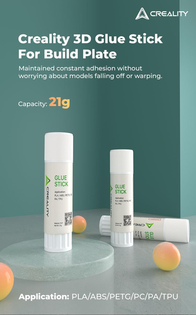 Creality Glue Stick for 3D Printer Build Plate 3Pcs, Maintained Constant Adhesion Prevents Warping, 3D Printer Bed Adhesive for PLA/ABS/PETG/PC/PA/TPU, 3D Print Tools/Accessories, 3D Print Glue, 21G