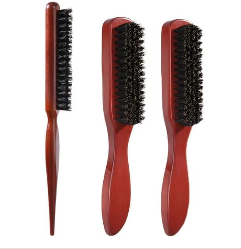 Boar Bristle Brush Slick Back Teasing Bristle Hair Brush, 3Pcs Wooden Handle Bristle Slick Back Teasing Boar Bristle Sleek Styling Hair Brushes,Wooden Boar Bristle Teasing Hair Brushes image number 4