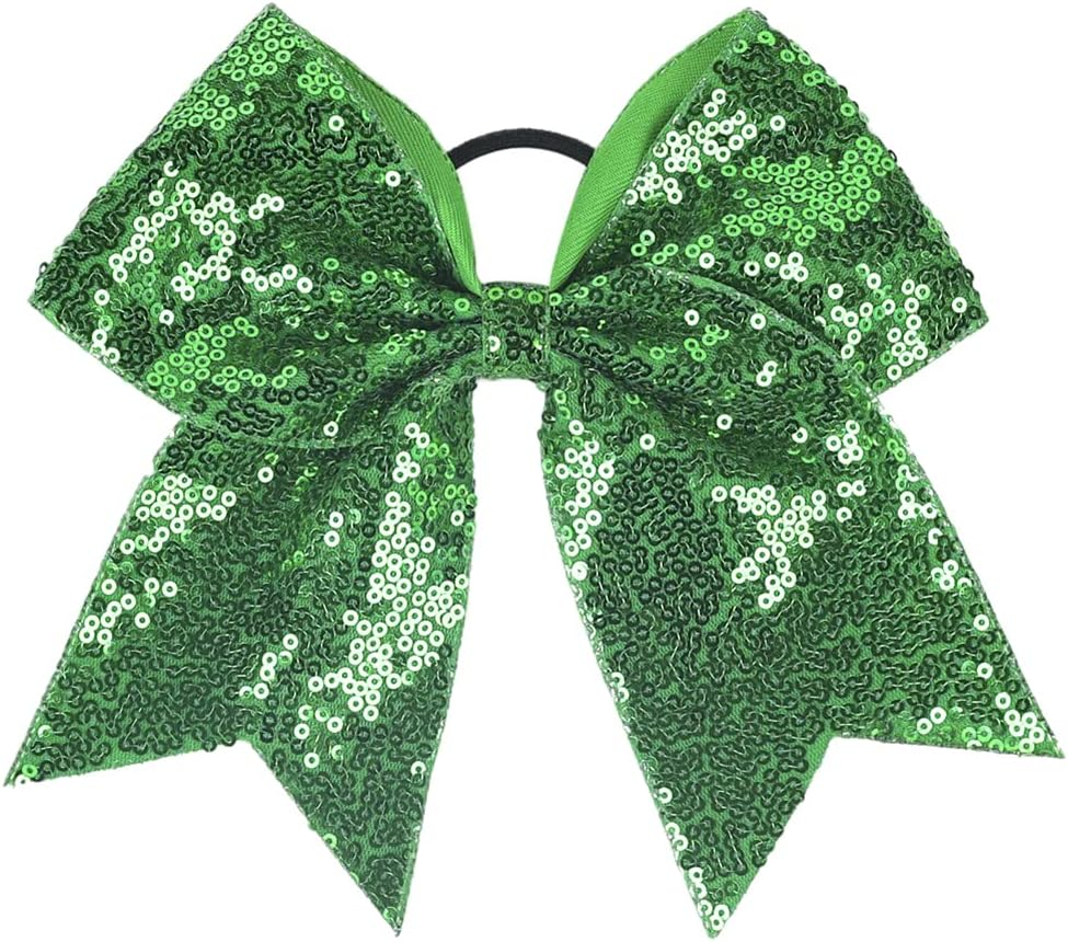 JIHUOO Pack of 2 Large Sequin Hair Bows Bow Hair Bows Ponytail Holder Cheerleading Hair Accessories for Girls Women Green