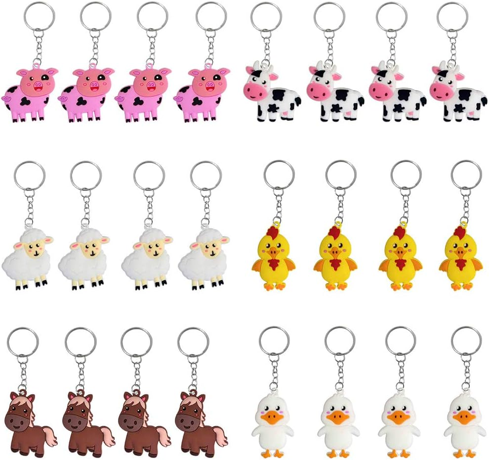 Imagitek 24 Pack Farm Animal Keychains for Farm Animal Party Favors Supplies, Kids Party Bag Fillers, School Carnival Rewards, Farm Animal Baby Shower Party Favors image number 3