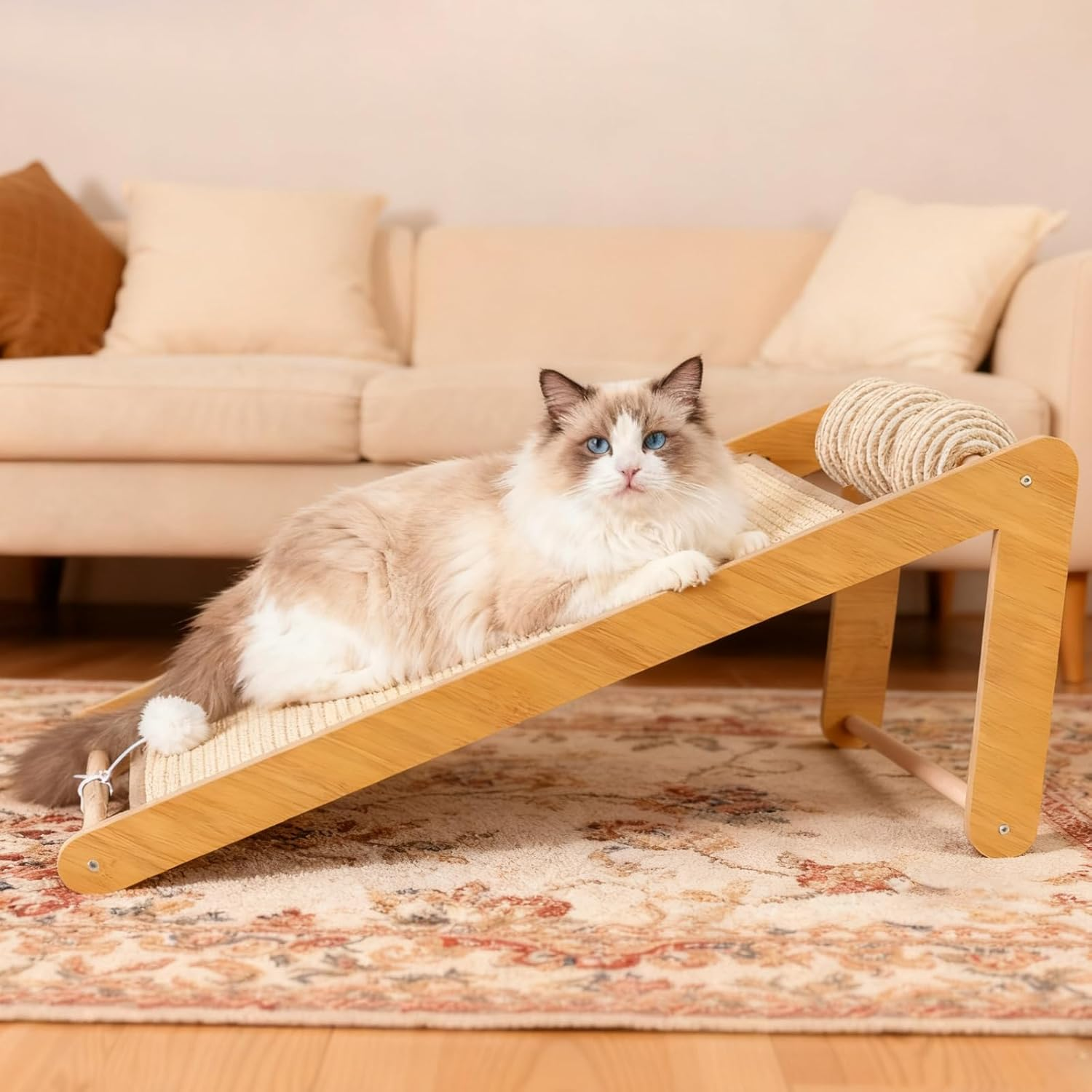 Fiula L-Shape Sisal Cat Scratching Board, Cat Scratching Post, Scratching Furniture Cat, Sisal, Vertical Scratching Board for Cats with Ball Toy, Suitable for Cats of All Ages image number 1