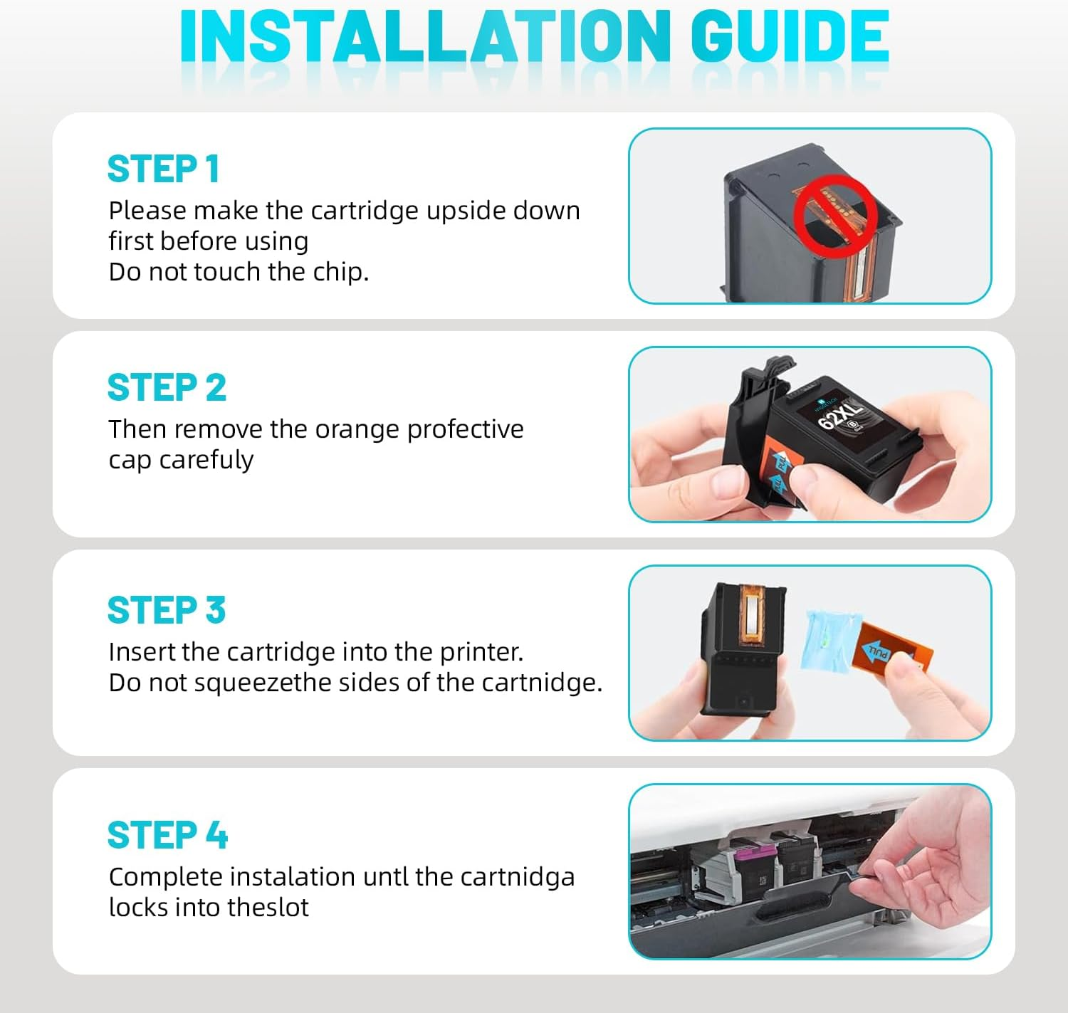 62XL Ink Cartridge for HP 62XL Ink Cartridge Black and Colour HP Ink 62 Compatible for HP Envy 5540 5542 5640 5642 5643 5644 5646 5660 5665 7640 7645 8000 8005 Officejet 200 250 258 (Black, Tri-Color) - 65Xl-11 image number 2