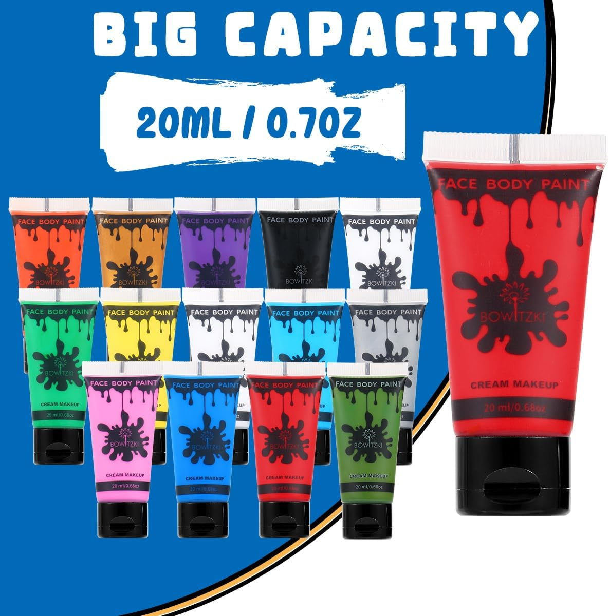 Bowitzki 14 Colors Face Body Paint Set Cream Makeup 20Ml Water Based Face Painting Special Effects for Adults Children Kids Halloween Christmas Party Stage Cosplay 0.7OZ Each