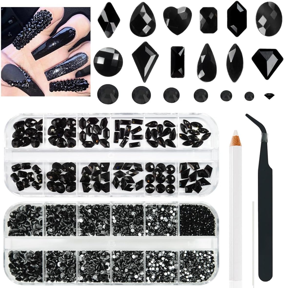 Qiipii 4080Pcs Crystal AB Nail Rhinestones AB Flatback Rhinestones for Nails Nail Art Gems round Beads K9 Glass Stones Diamonds Jewels Nail Charms Supplies for Nail Face Eyes Makeup Clothes DIY Crafts