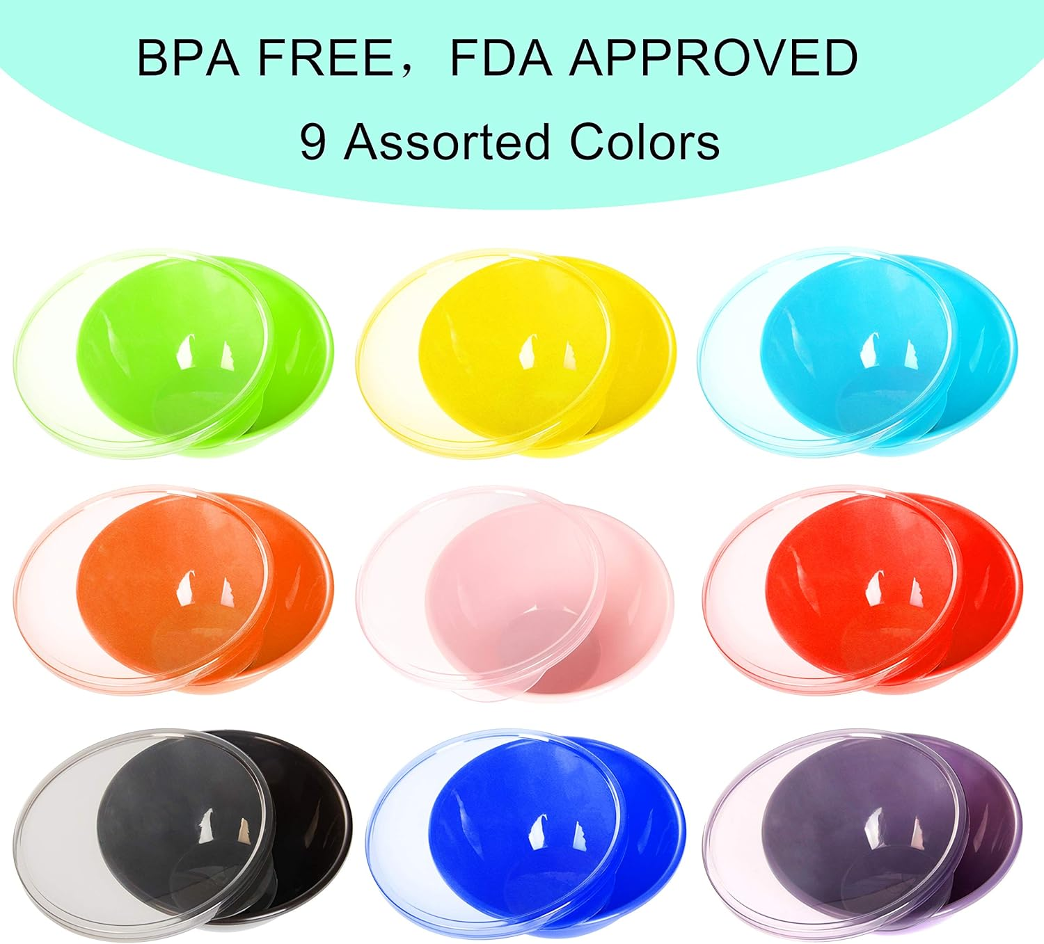 Youngever 12 Ounce Plastic Bowls with Lids, Snack Bowls, Small Bowls, Food Storage Containers, Set of 9 in 9 Assorted Colors image number 1