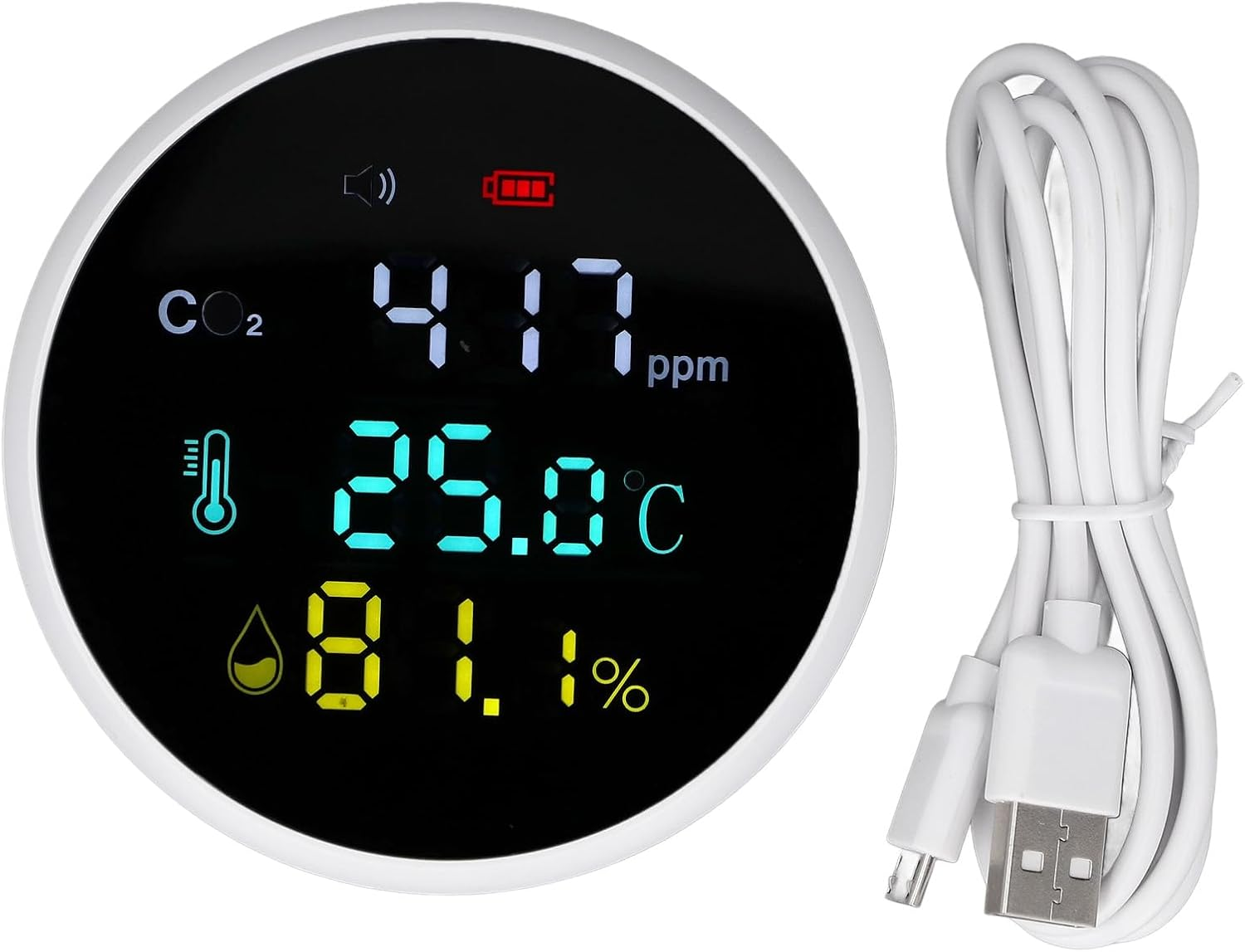 Desktop CO2 Temperature Humidity Monitor Real Time Monitoring CO2 Detector with Alarm for Home Office, 400‑5000PPM Detection Range image number 6