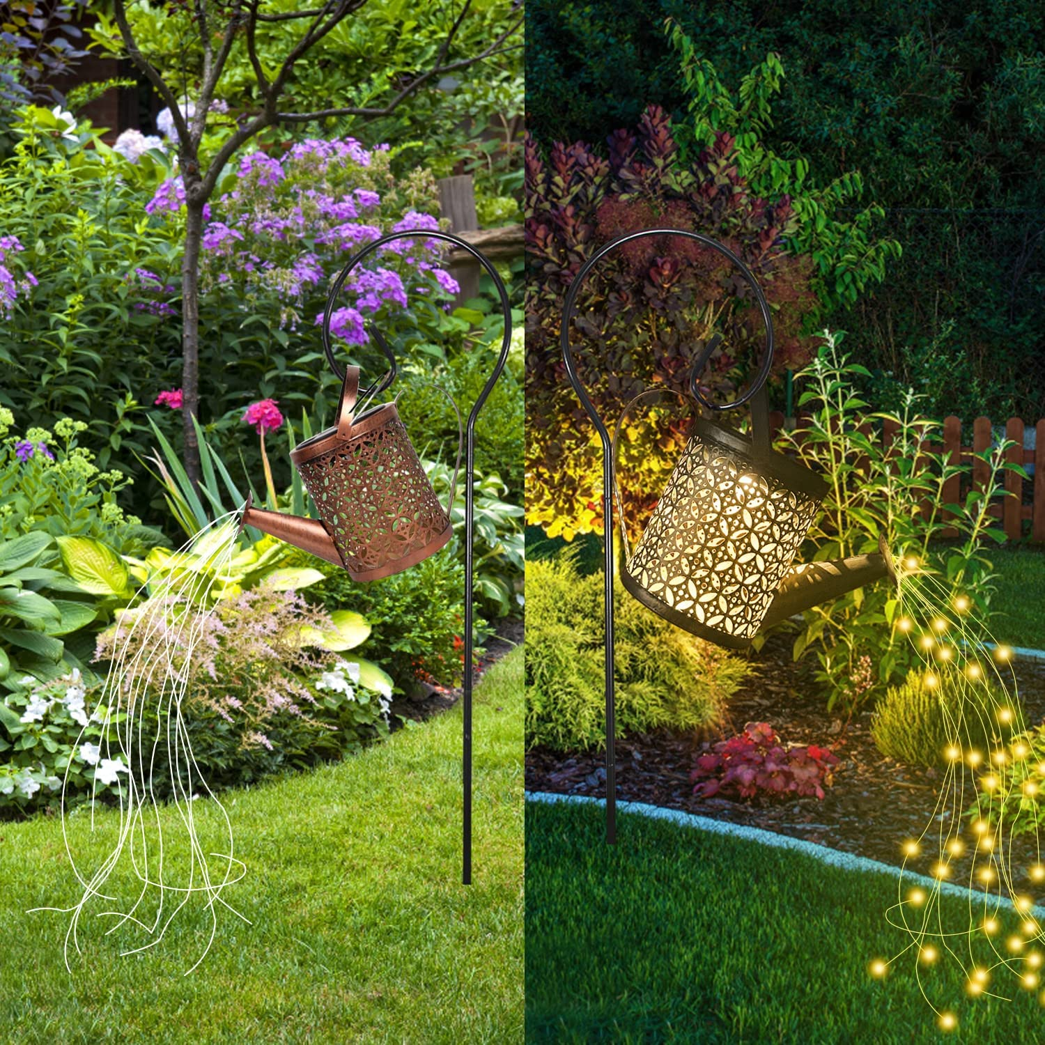 Solar Garden Lights - Retro Metal Watering Can Lantern with String Lights, Outdoor Waterproof Decor for Walkway, Backyard, Patio, Lawn image number 6