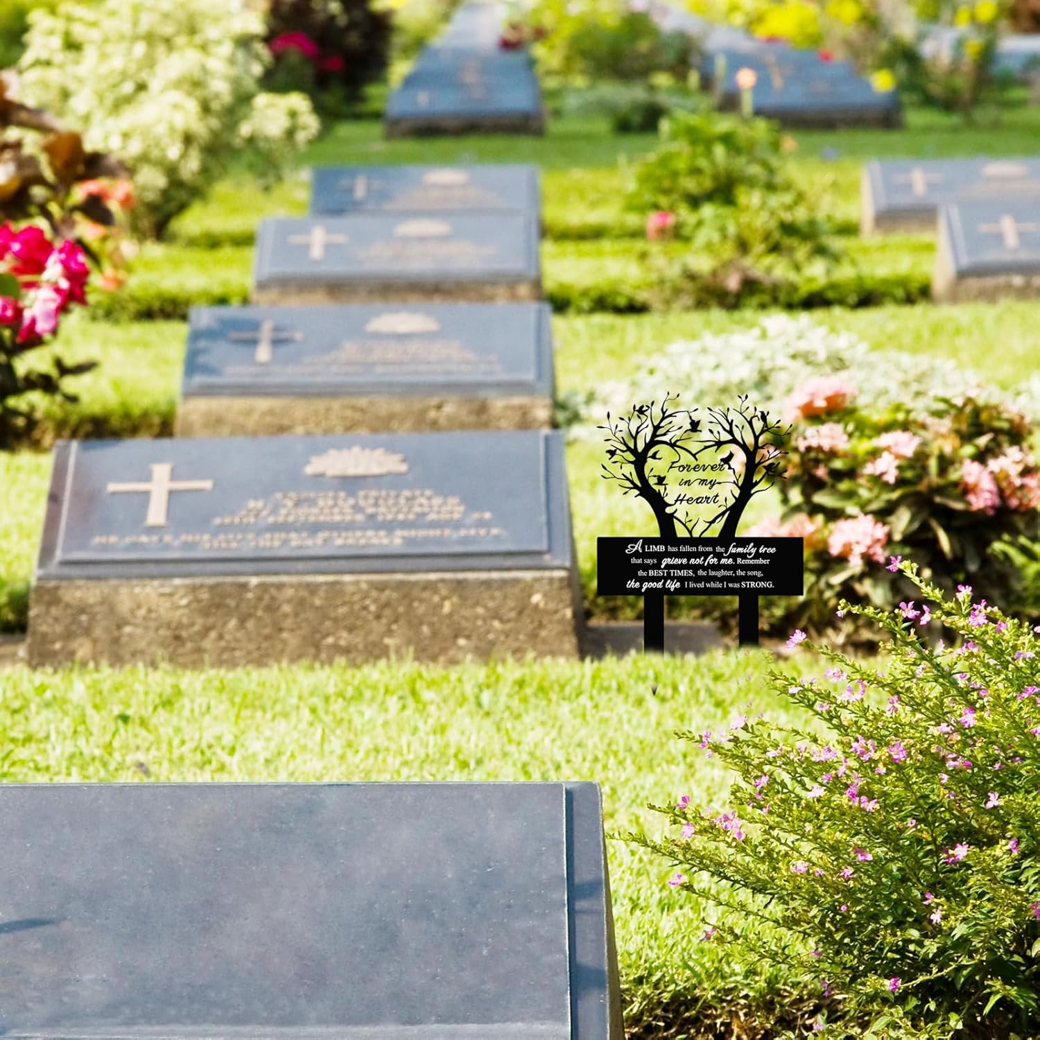 Garden Stake Graves Cemetery Decorations Metal Memorial Grave Markers Family Tree Graveyard Commemorative Plaque for Dad Mom Remembrance Plaque Stake Sympathy Graveside Decor Sign for Outdoor image number 3