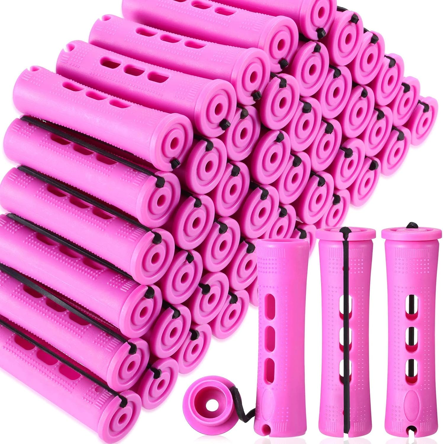 60 Pcs Short Perm Rods Natural Hair Perm Rods with Elastic Rubber Band Non Slip Plastic Perming Cold Wave Kit for Women Hairdressing Styling Tool(0.75 Inch,Purple) image number 3