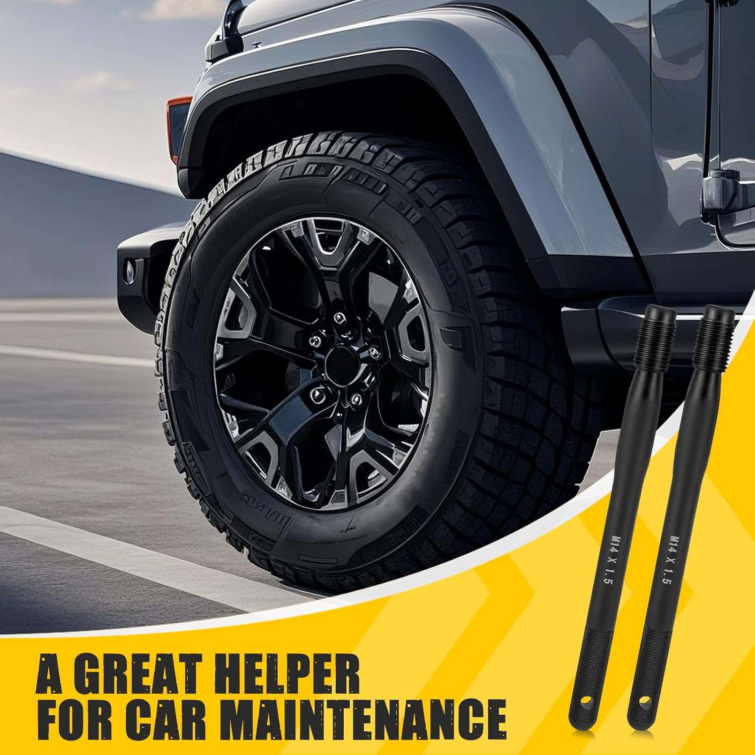 YNOYMO Wheel Assembly Aid Wheel Mounting Aid Fixing Bolt Car Tool Set M14 X 1.5 Wheel Mounting Tool Tyre Mounting Aid for Wheel Change 2 Pieces Stainless Steel Wheel Guide Pin image number 3