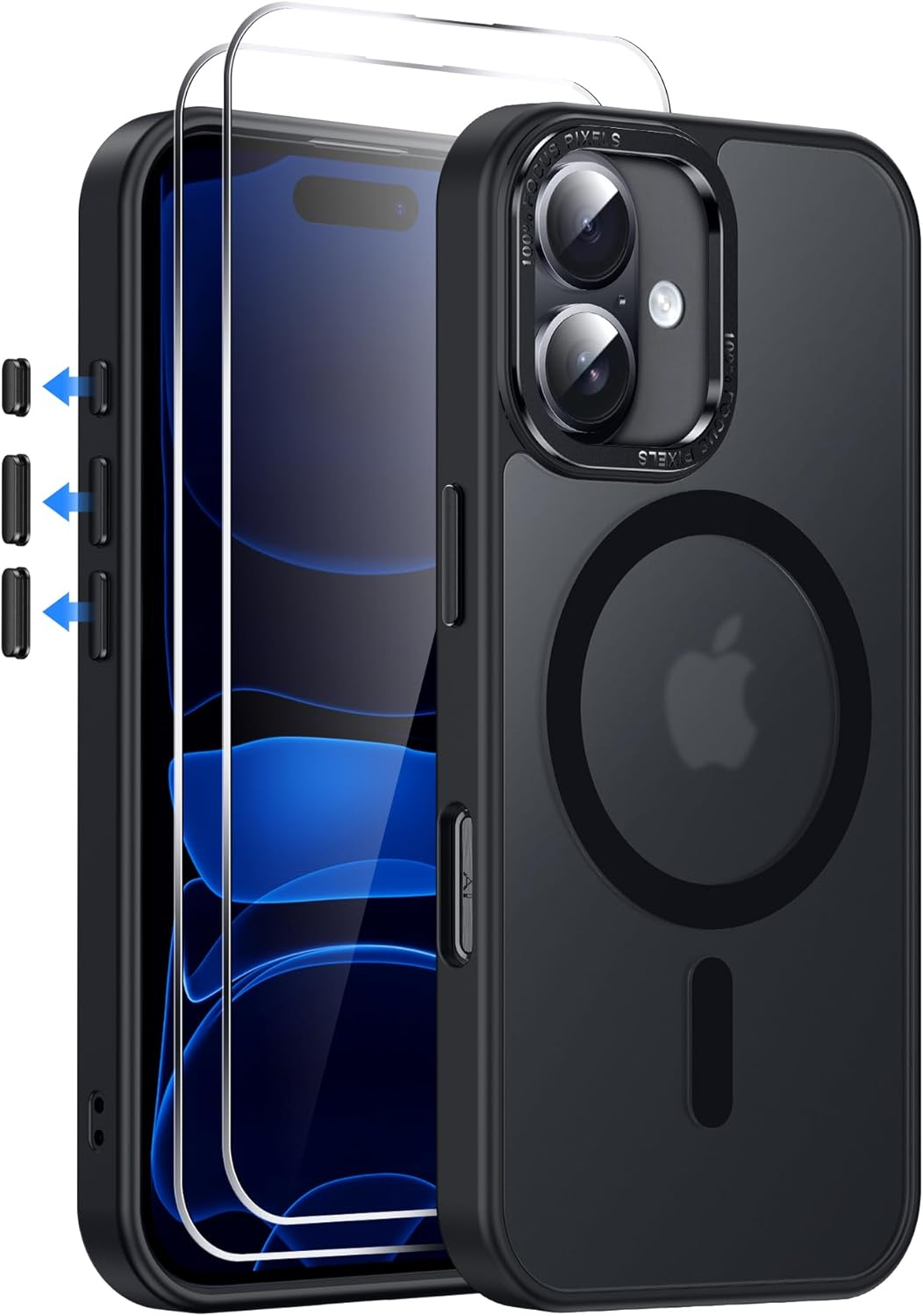 Leyi for Iphone-16 Case: Iphone 16 Screen Protector 2PCS [Effortless Buttons] Translucent Matte Slim Shockproof Soft Touch Cover Para Iphone 16 Phone, Black image number 3