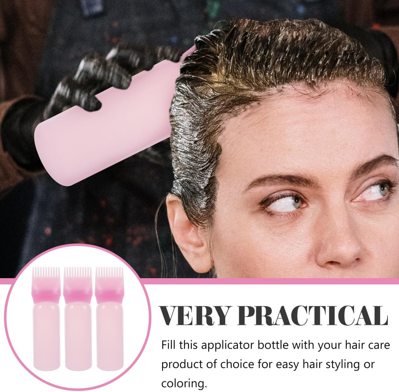 3Pcs Root Comb Applicator Bottle - Hair Oiling Dyeing Bottle with Brush Hair Color Comb Applicator for Salon Baber Shop Spa Home Hairstyling - Pink image number 3