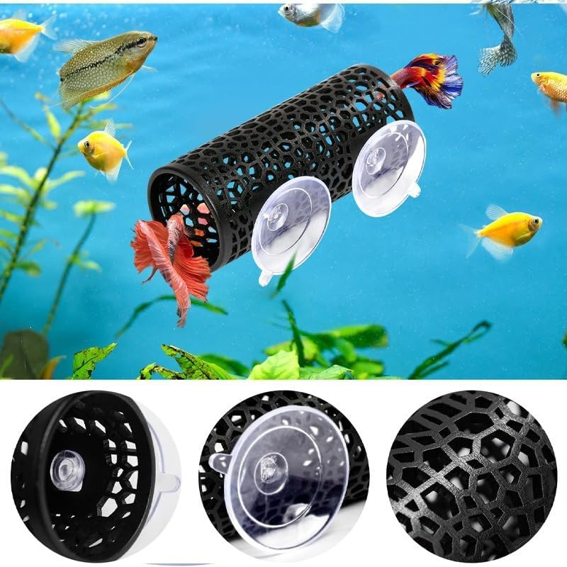 Betta Fish Tube Toy - Hollow Cave Tunnel with Suction Cups, Aquarium Decor Tank Accessories Decorations Hideout, Pink (Black) image number 1