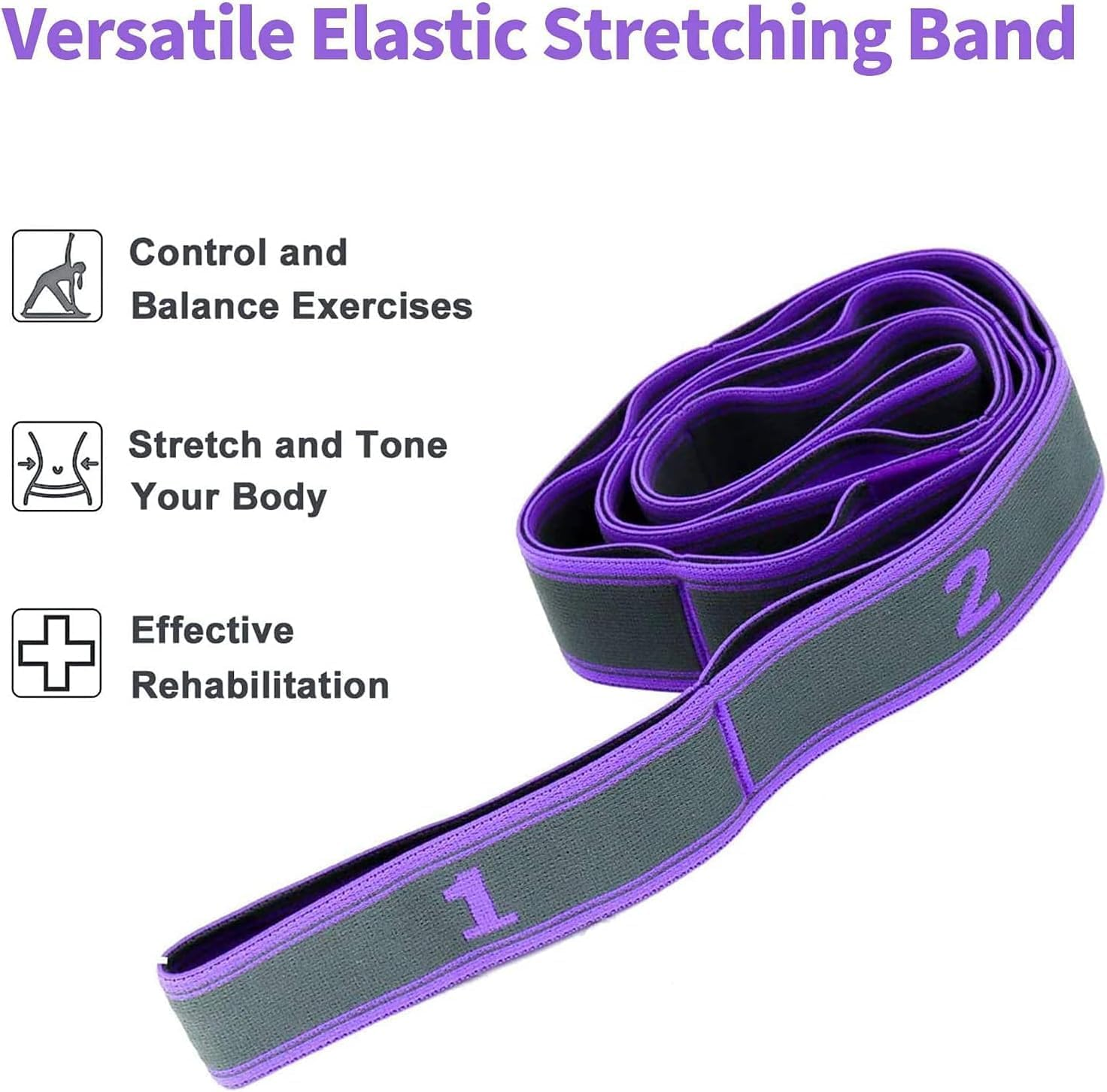 MEZOKUCEL Stretching Strap Yoga Strap 9 Loop Stretch Band for Physical-Therapy Exercise Pilates and Gymnastics Belt with Loop - Purplegrey image number 5