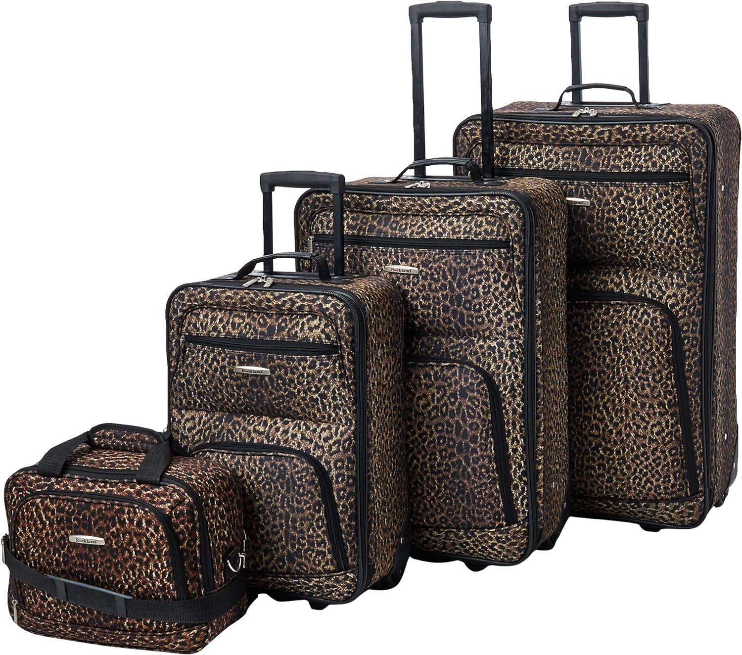 Rockland Jungle Softside Upright Luggage Set, Pink Leopard, 4-Piece Set (14/29/24/28), Jungle Softside Upright Luggage Set