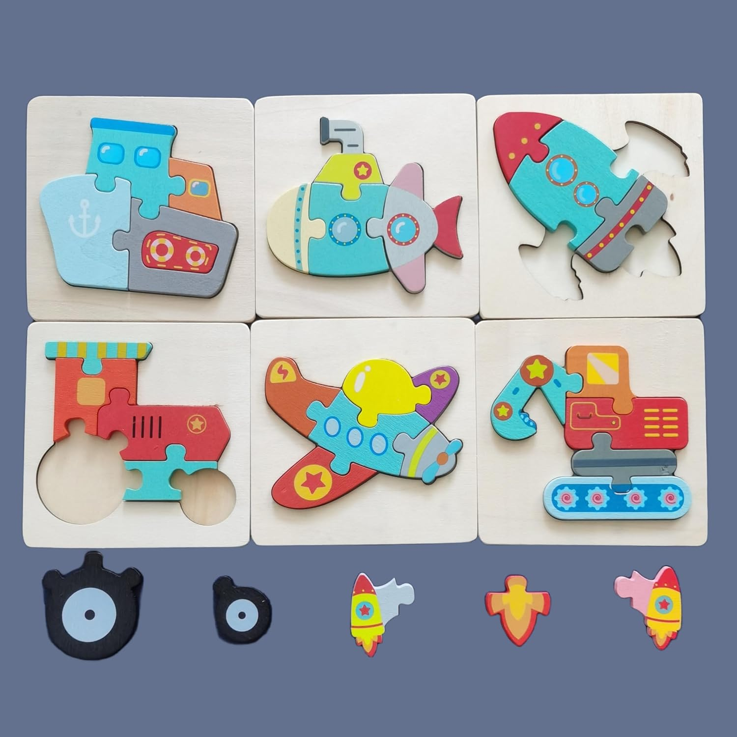 Toddler Puzzles, Set of 6, Wooden Jigsaw Puzzles for 1 2 3 Year Old Baby Boys or Girls,Toddlers Gifts, Preschool Learning Educational Toys [ Colors & Shapes Cognitive Skill ] image number 1