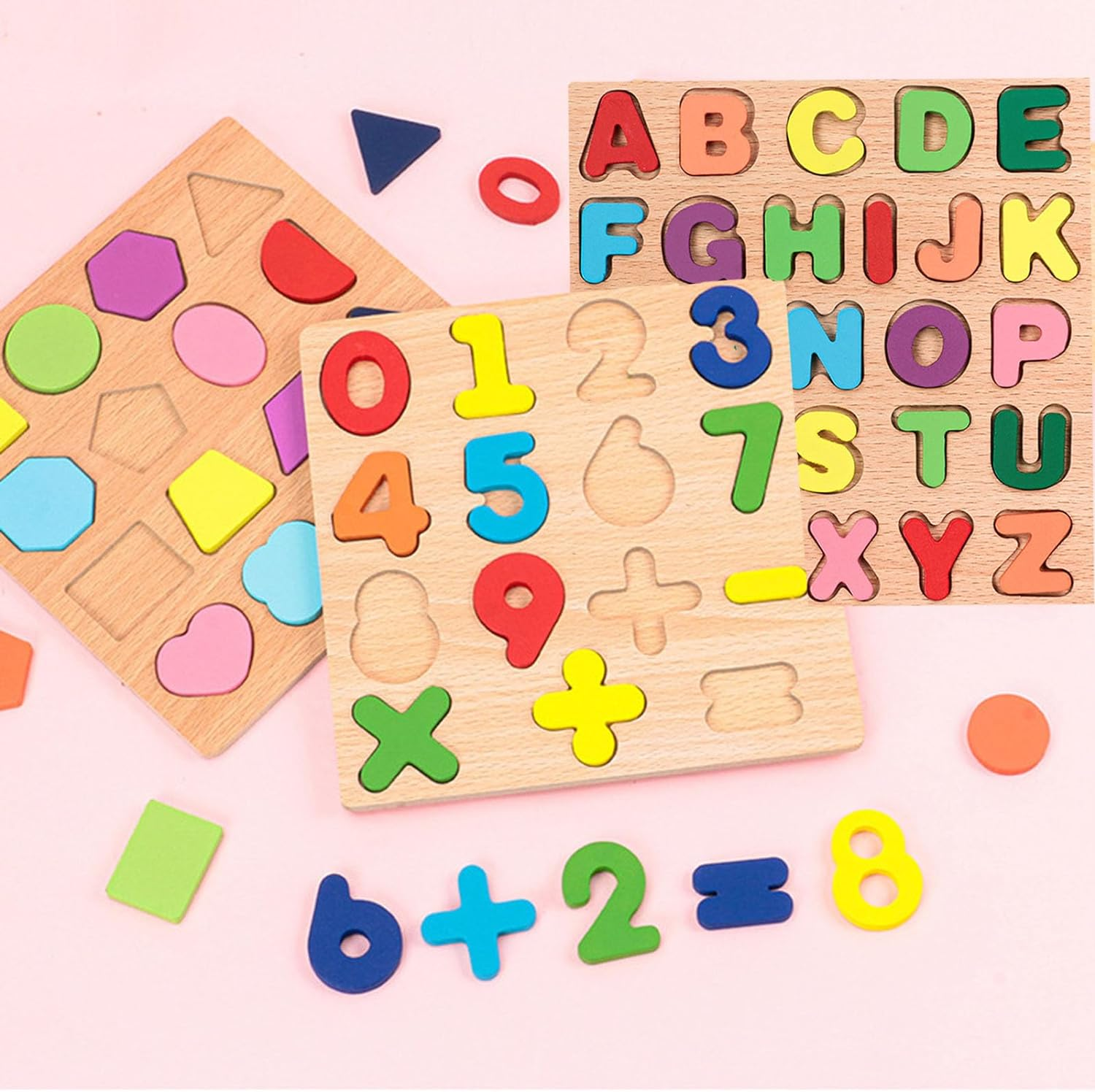 Montessori Wooden Puzzles for Kids, 3Pcs Wood Alphabets Numbers and Shapes Preschool Learning Educational Puzzle Board Toys Birthday Gifts for Boys Girls Ages 3 4 5 6 Year Old image number 2