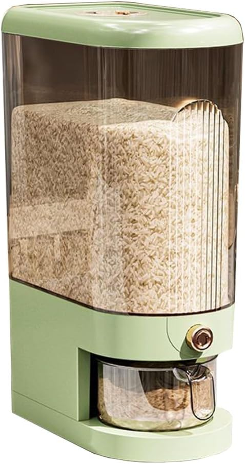 Rice Dispenser, Grain Container Storage, Measuring Cylinder with Lid, Sealed Rice Jar, Household Rice and Flour Drawer, Rice Storage Box, Grain Dispenser Barrel for Kitchen (Green, 10 KG) image number 3