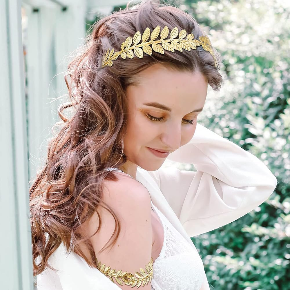 Visxcnu Women'S Hair Band, Gold Headpiece, Bride, Roman Goddess Headband, Girls Laurel Wreath, Hair Accessories, Golden Wedding, Boho Leaf Hair Crown Accessories, Pack of 1, Metal image number 2