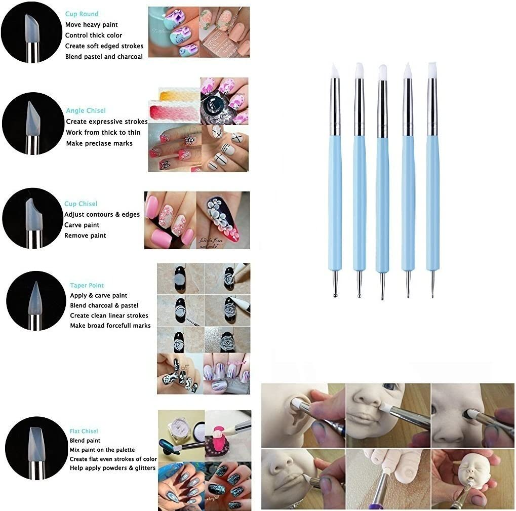 COMIART Color Shaper Sculpting Polymer Clay Tools 5 X 2 Way Dotting Tool Rubber Brushes Wipe Out Tools for DIY Nail Art & Art Craft image number 3